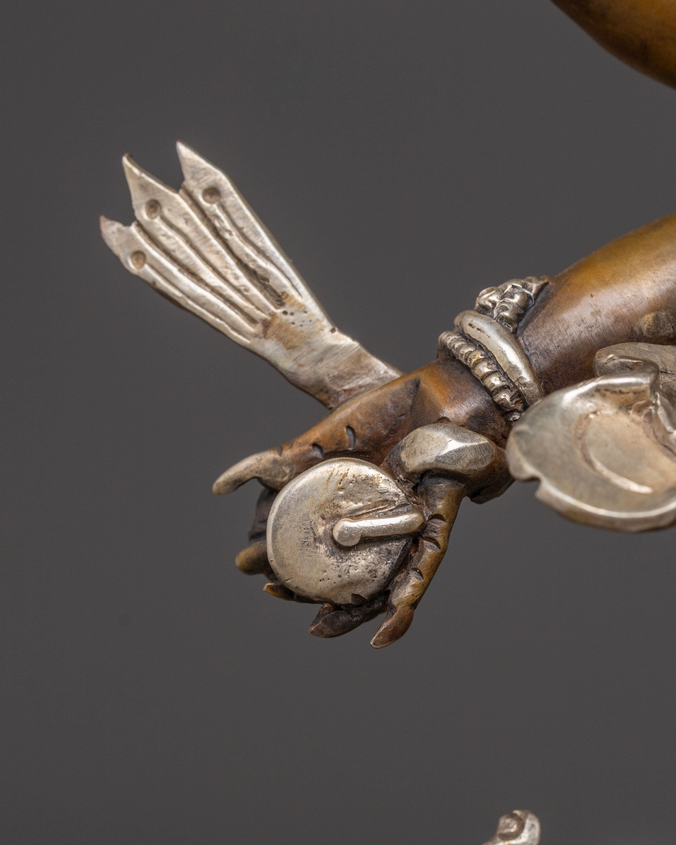 Handmade White Mahakala Oxidized Copper Statue – Guardian of Abundance