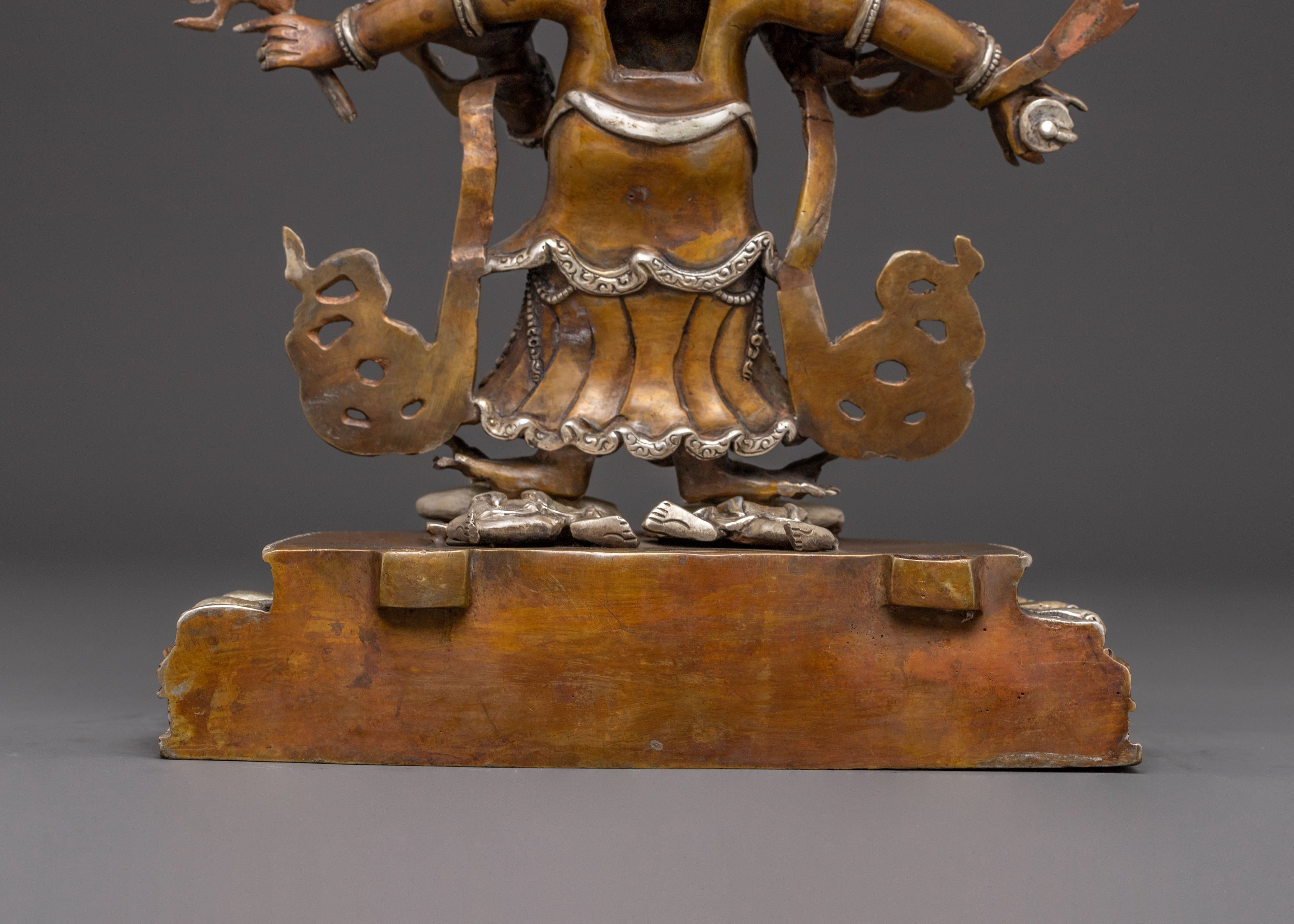 Handmade White Mahakala Oxidized Copper Statue – Guardian of Abundance