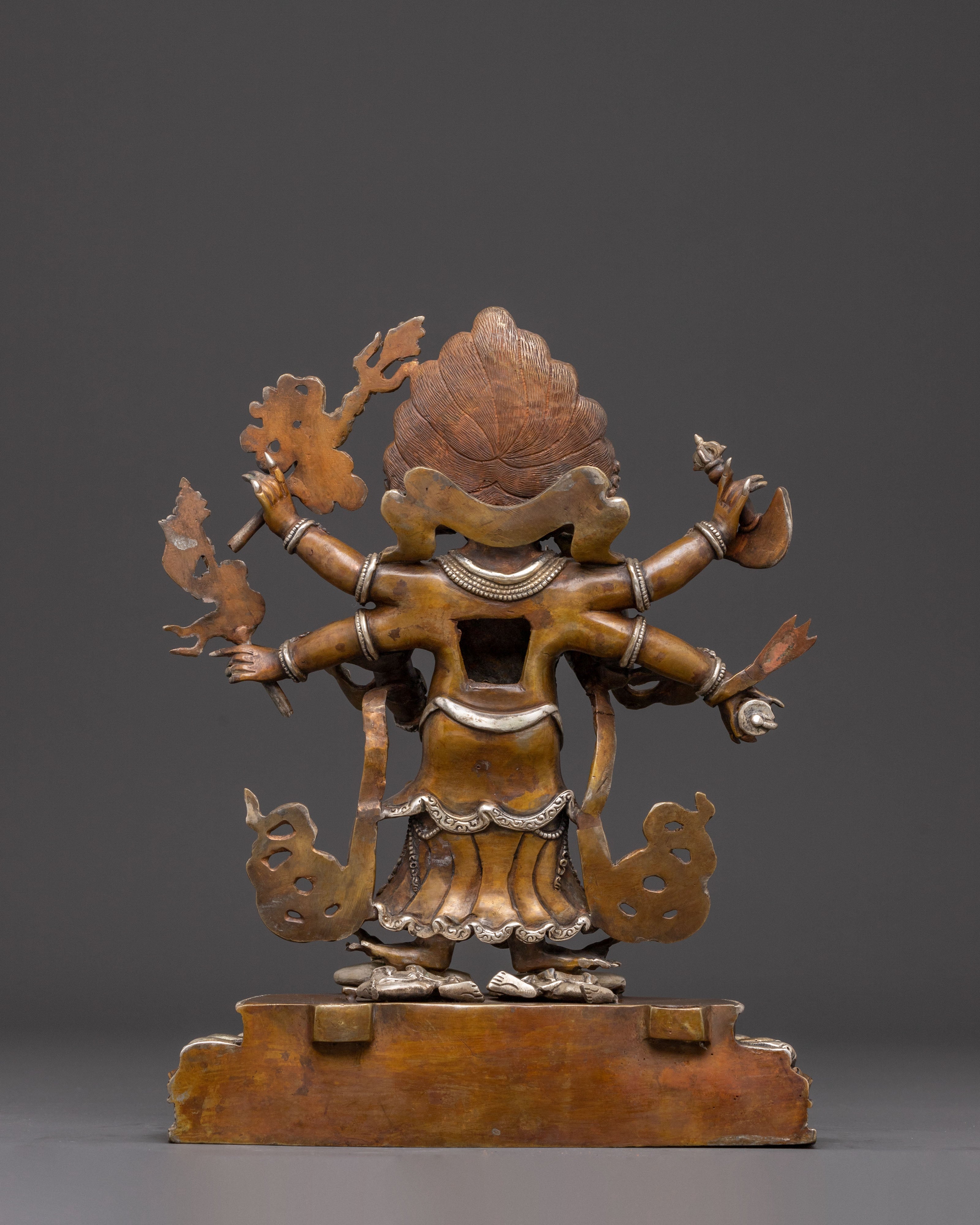 Handmade White Mahakala Oxidized Copper Statue – Guardian of Abundance
