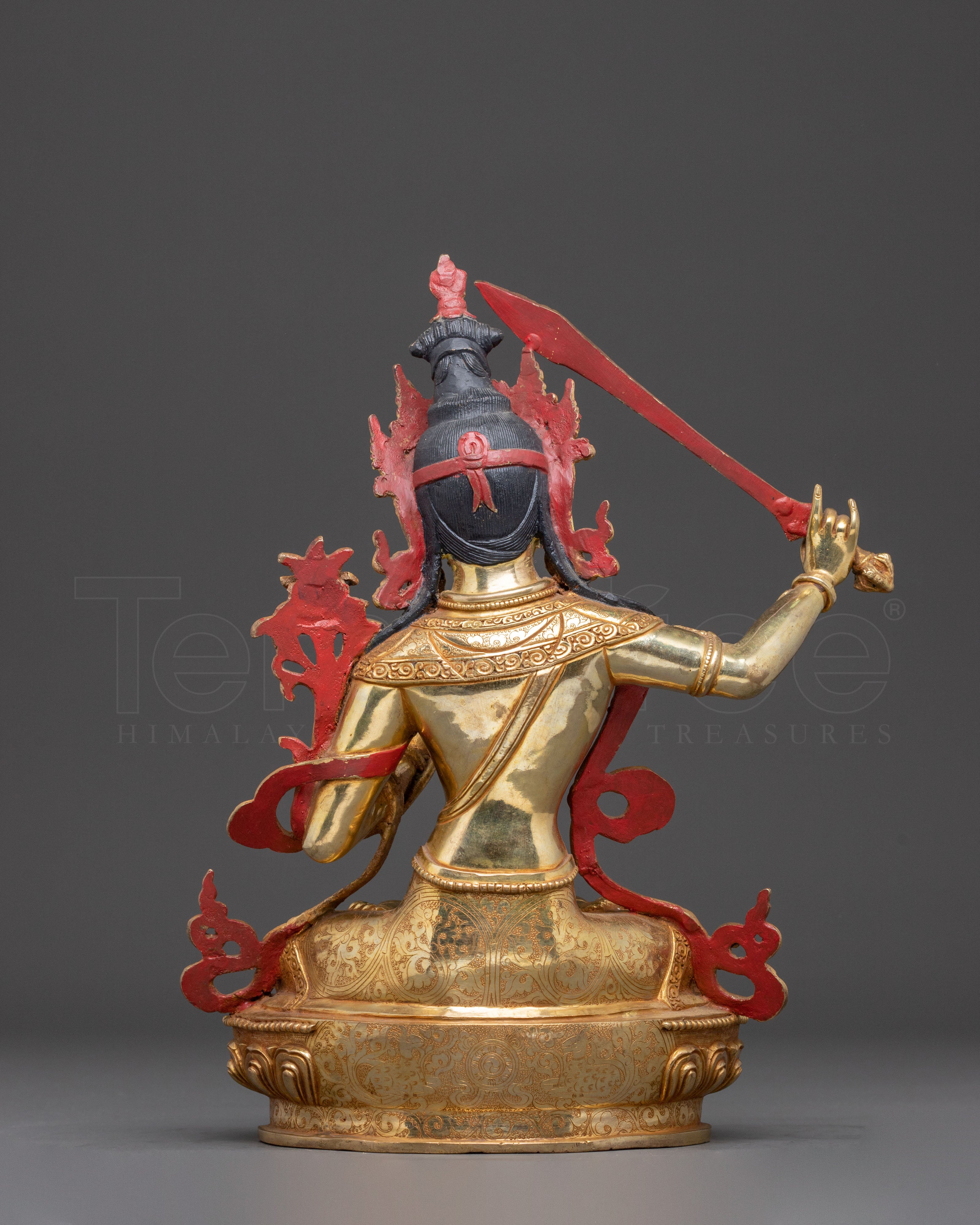 Handmade Manjushri Buddhist Statue: 24K Gold Gilded
