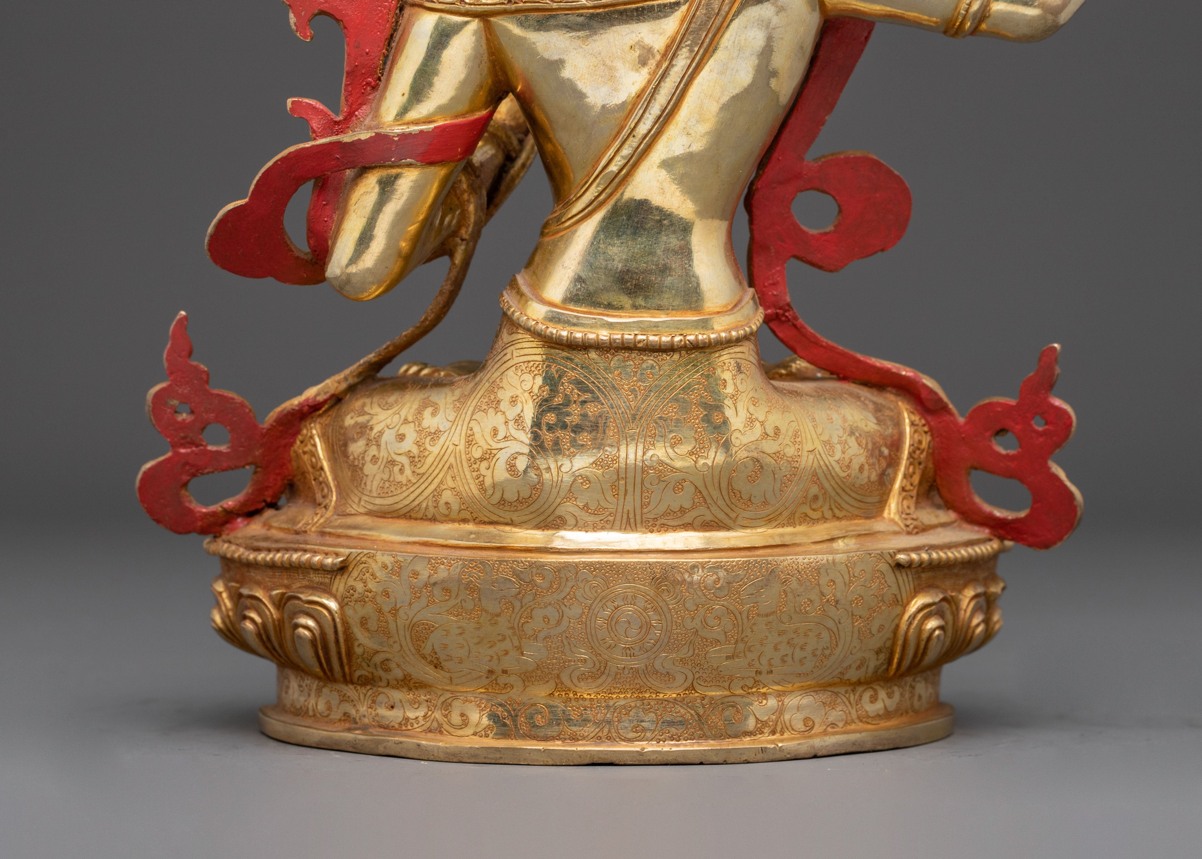 Handmade Manjushri Buddhist Statue: 24K Gold Gilded