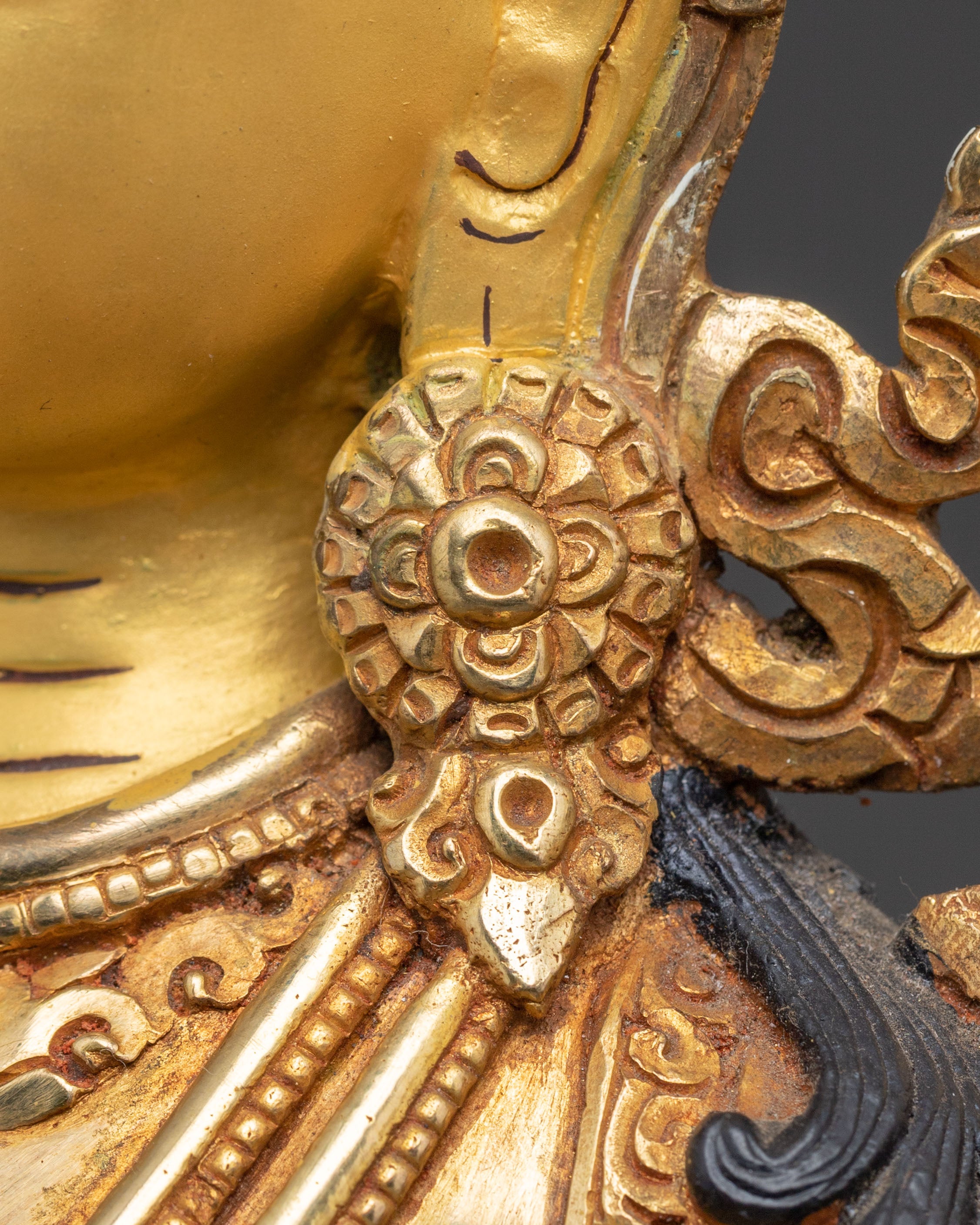 Handmade Manjushri Buddhist Statue: 24K Gold Gilded