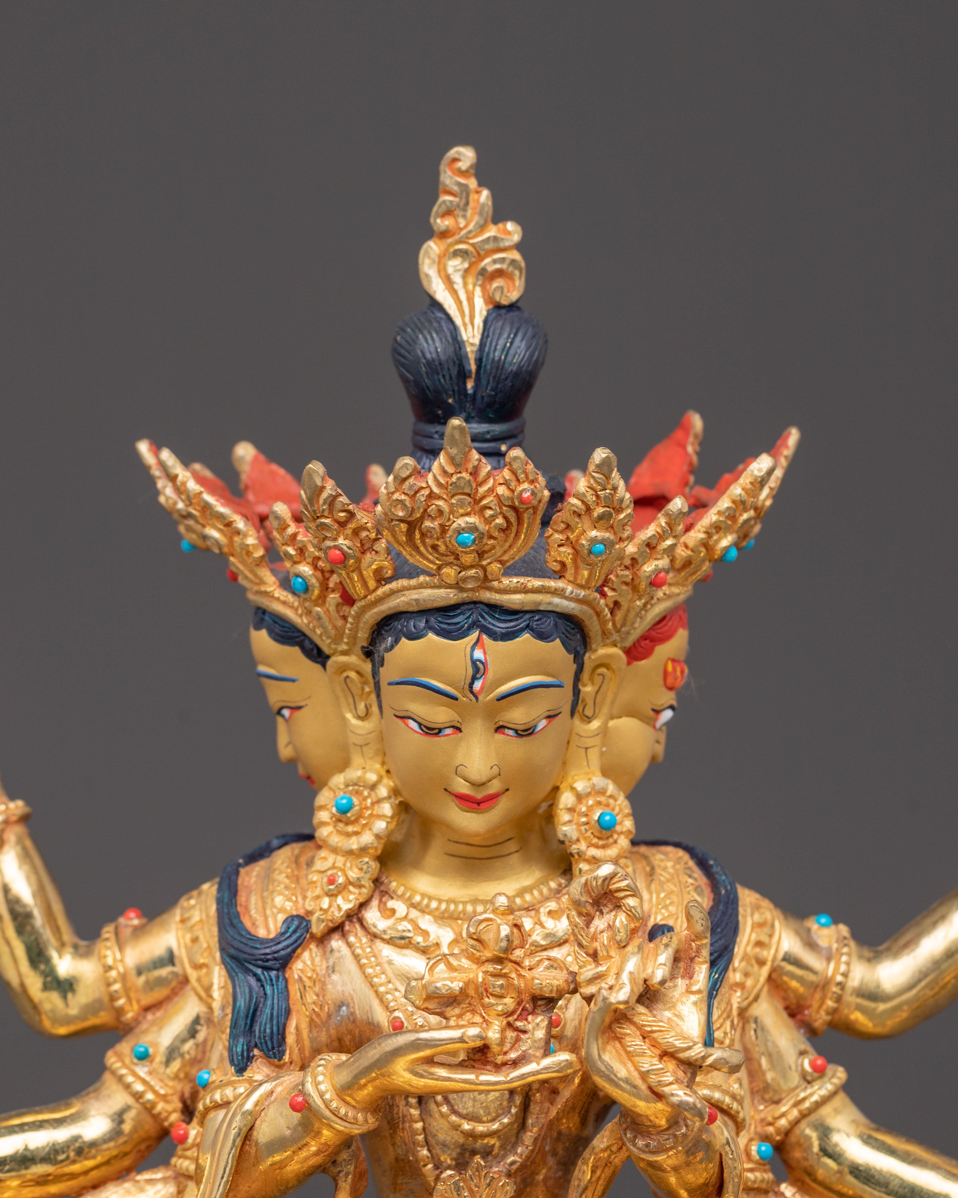 Exquisite 24K Gold Gilded Handmade Ushnisha Vijaya Golden Statue