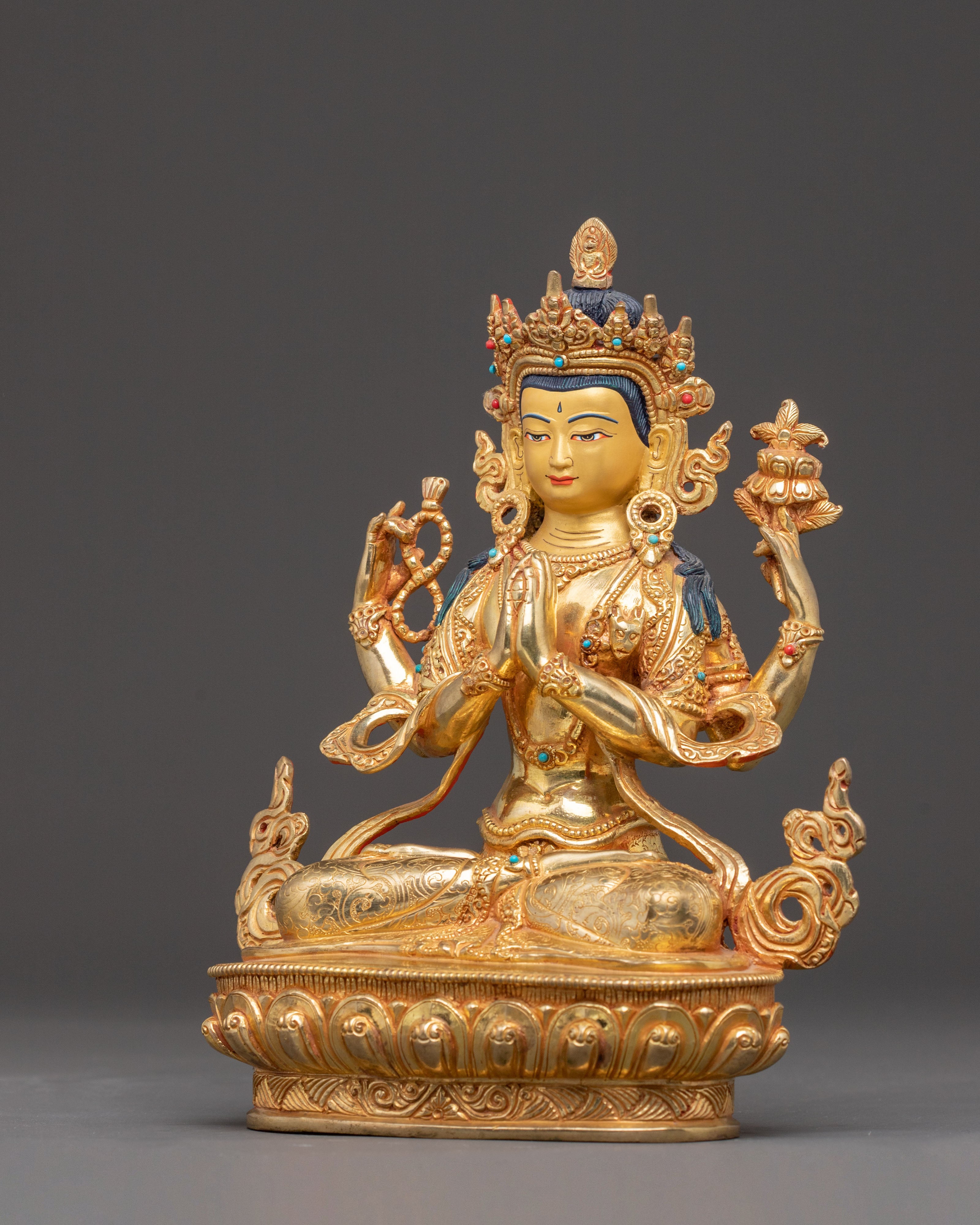 Handmade Avalokitesvara Golden Statue of Compassion – Gilded Serenity