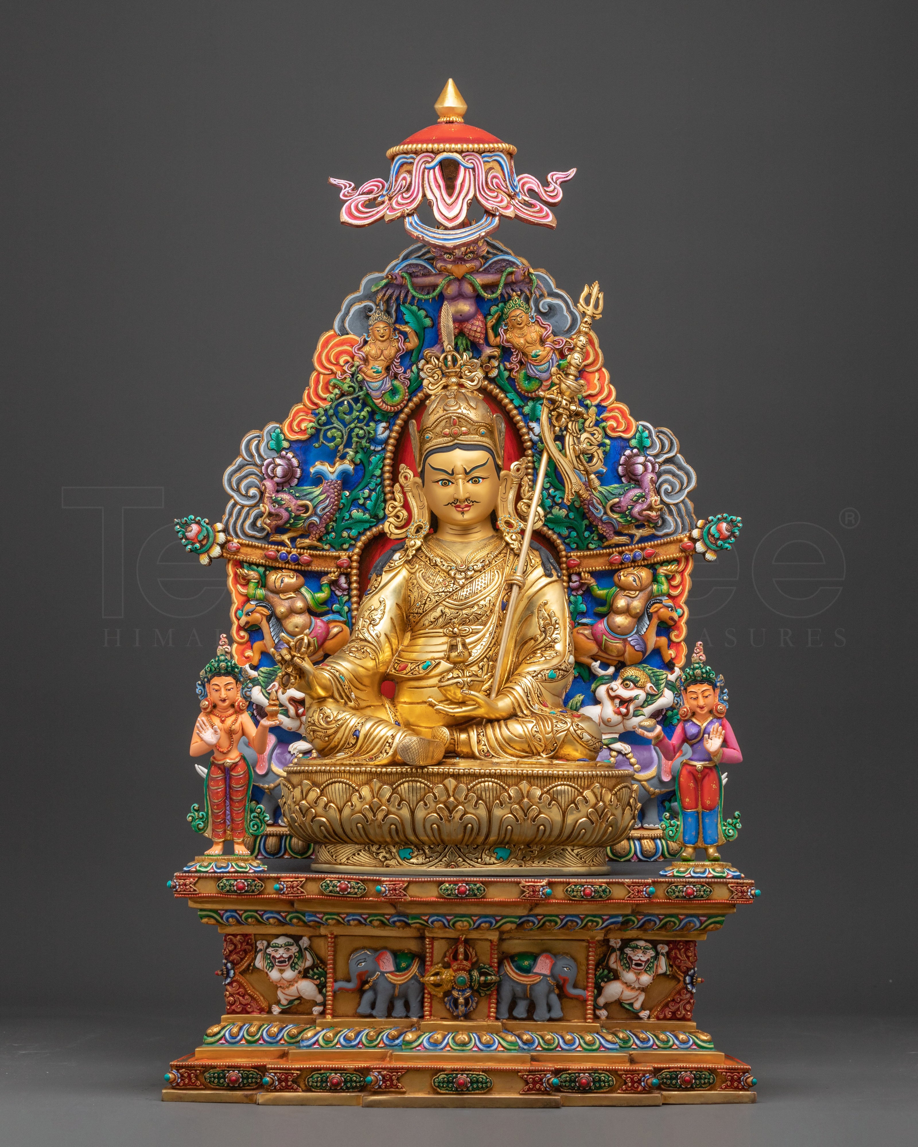Majestic Guru Rinpoche with Yeshe Tsogyal and Mandarava Statue