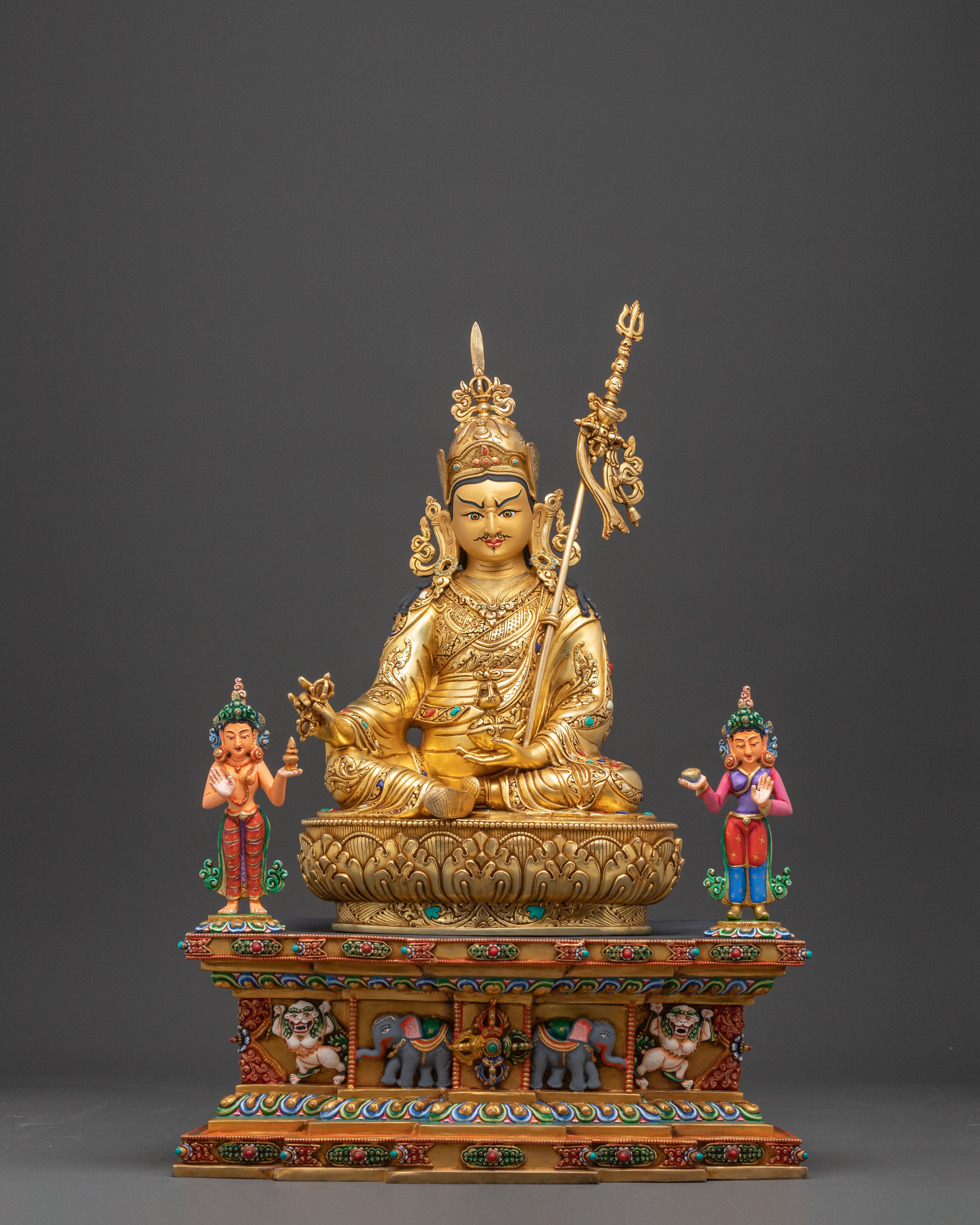 Majestic Guru Rinpoche with Yeshe Tsogyal and Mandarava Statue
