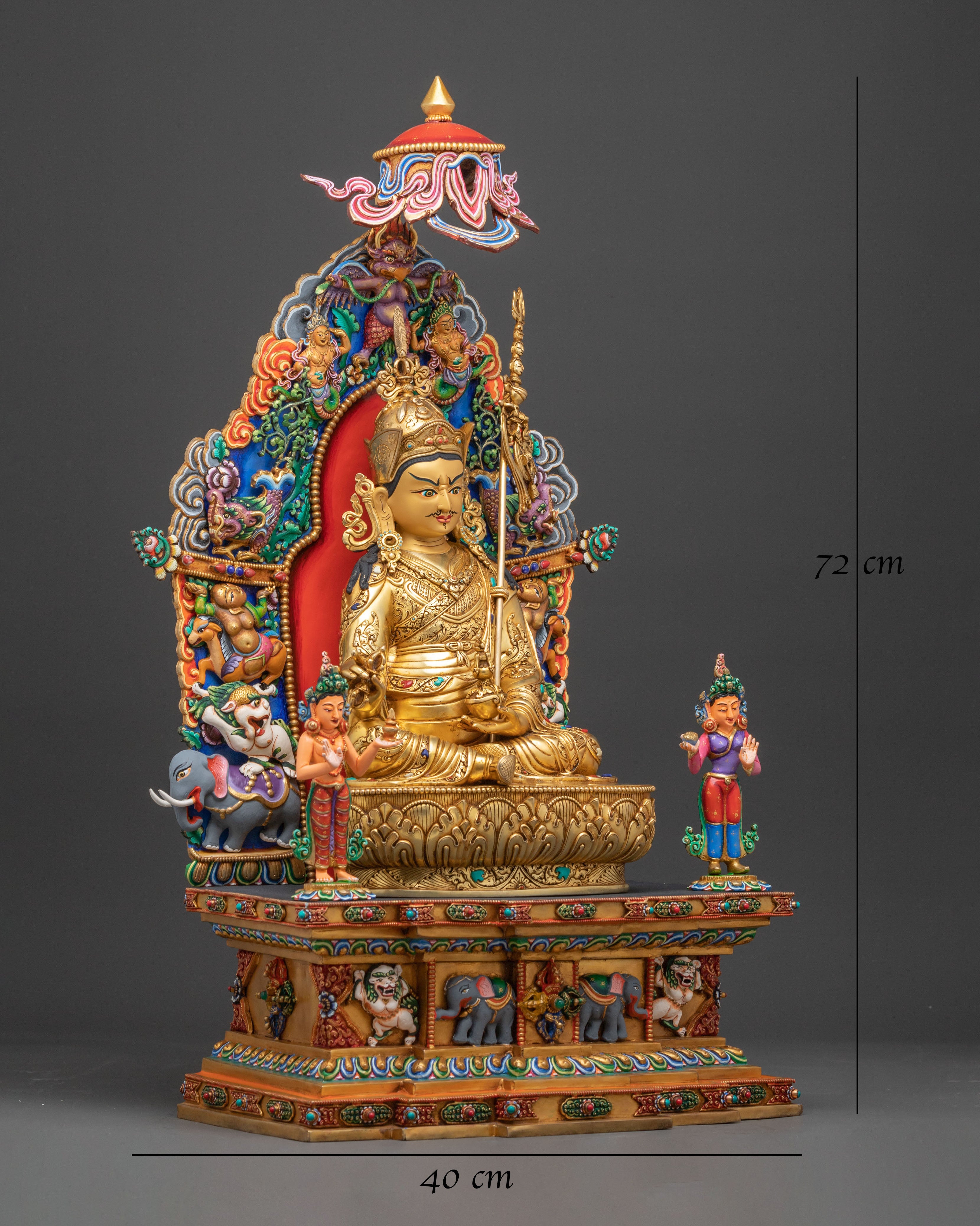 Majestic Guru Rinpoche with Yeshe Tsogyal and Mandarava Statue