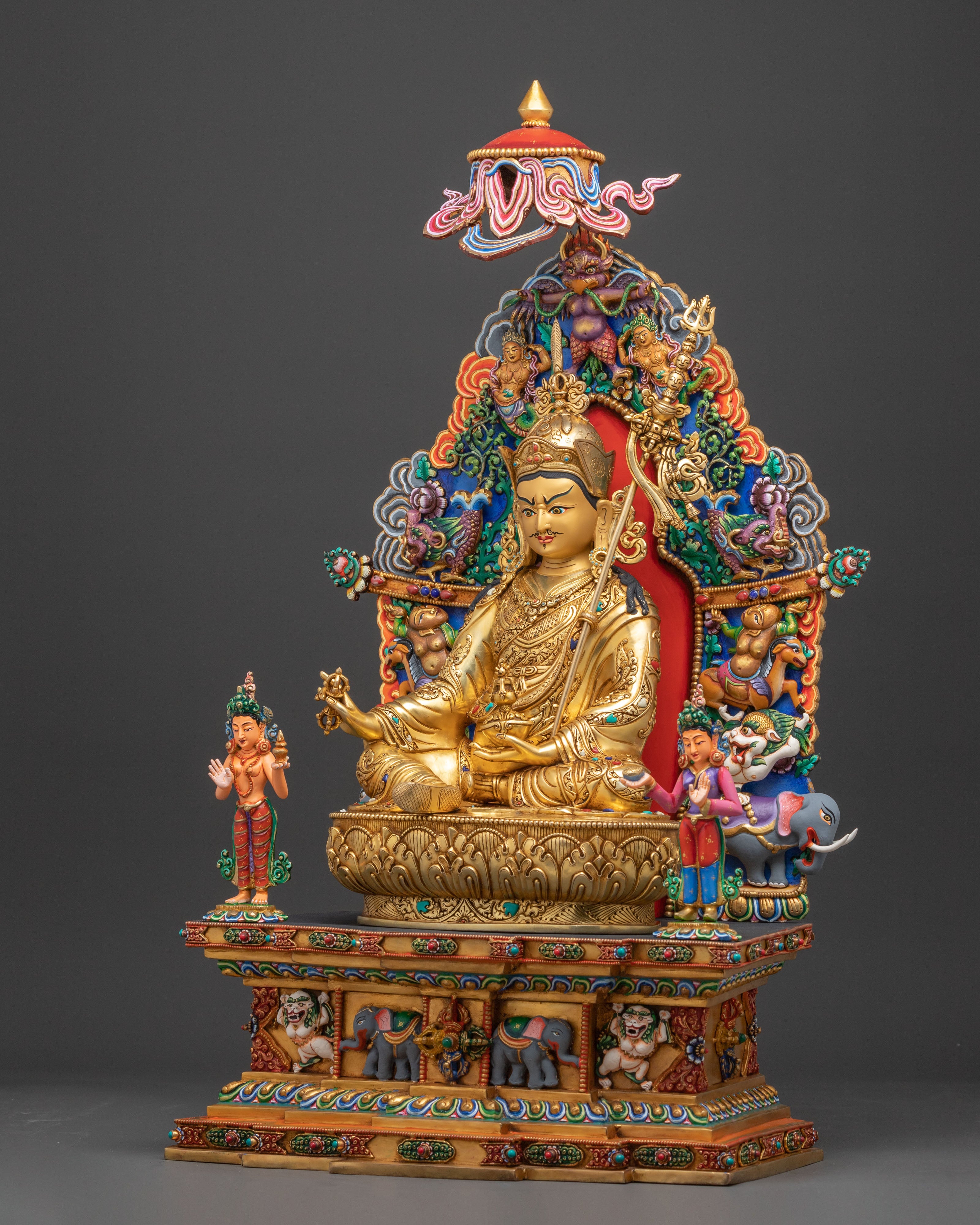 Majestic Guru Rinpoche with Yeshe Tsogyal and Mandarava Statue
