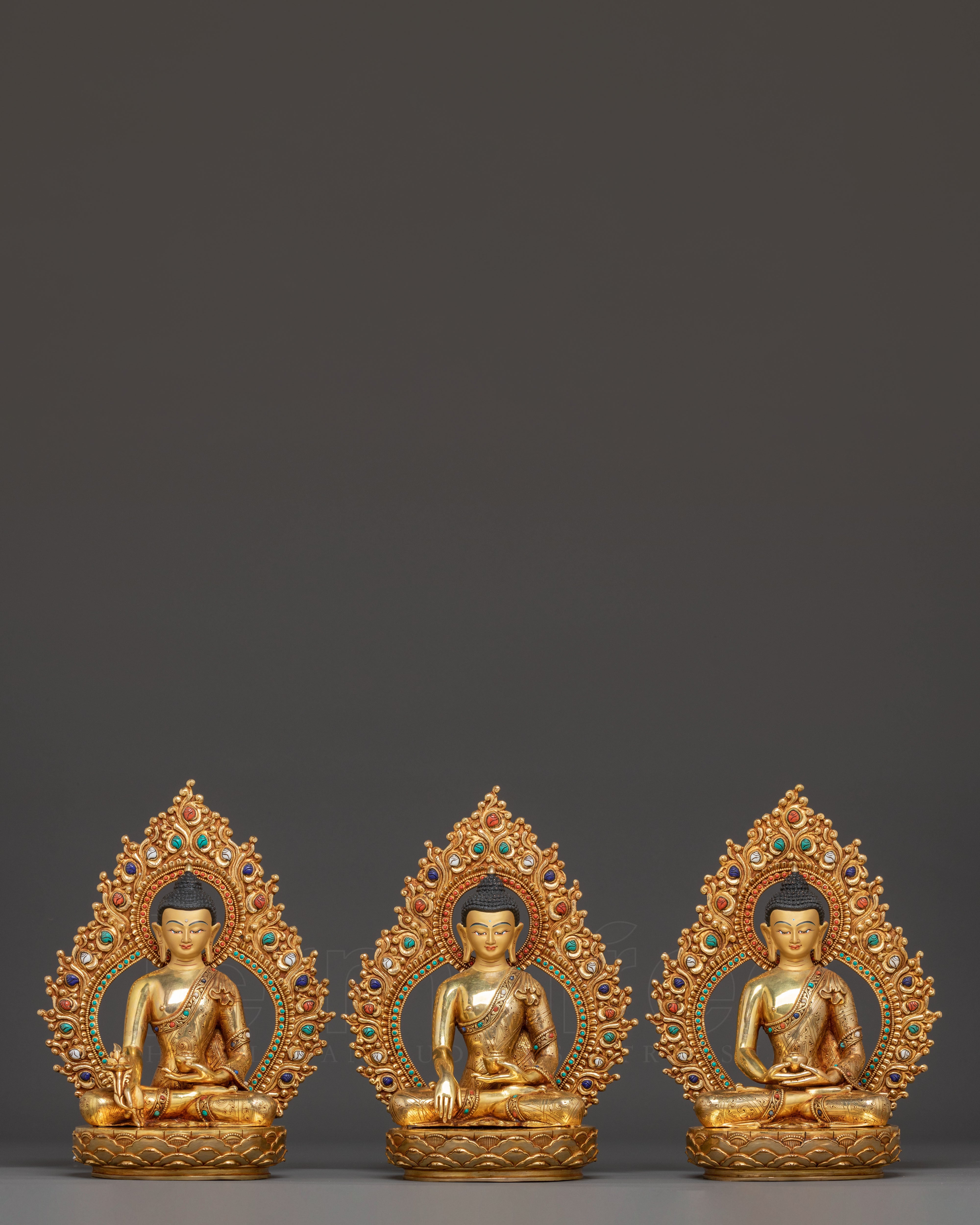 Buddha Trinity Golden Statue Set