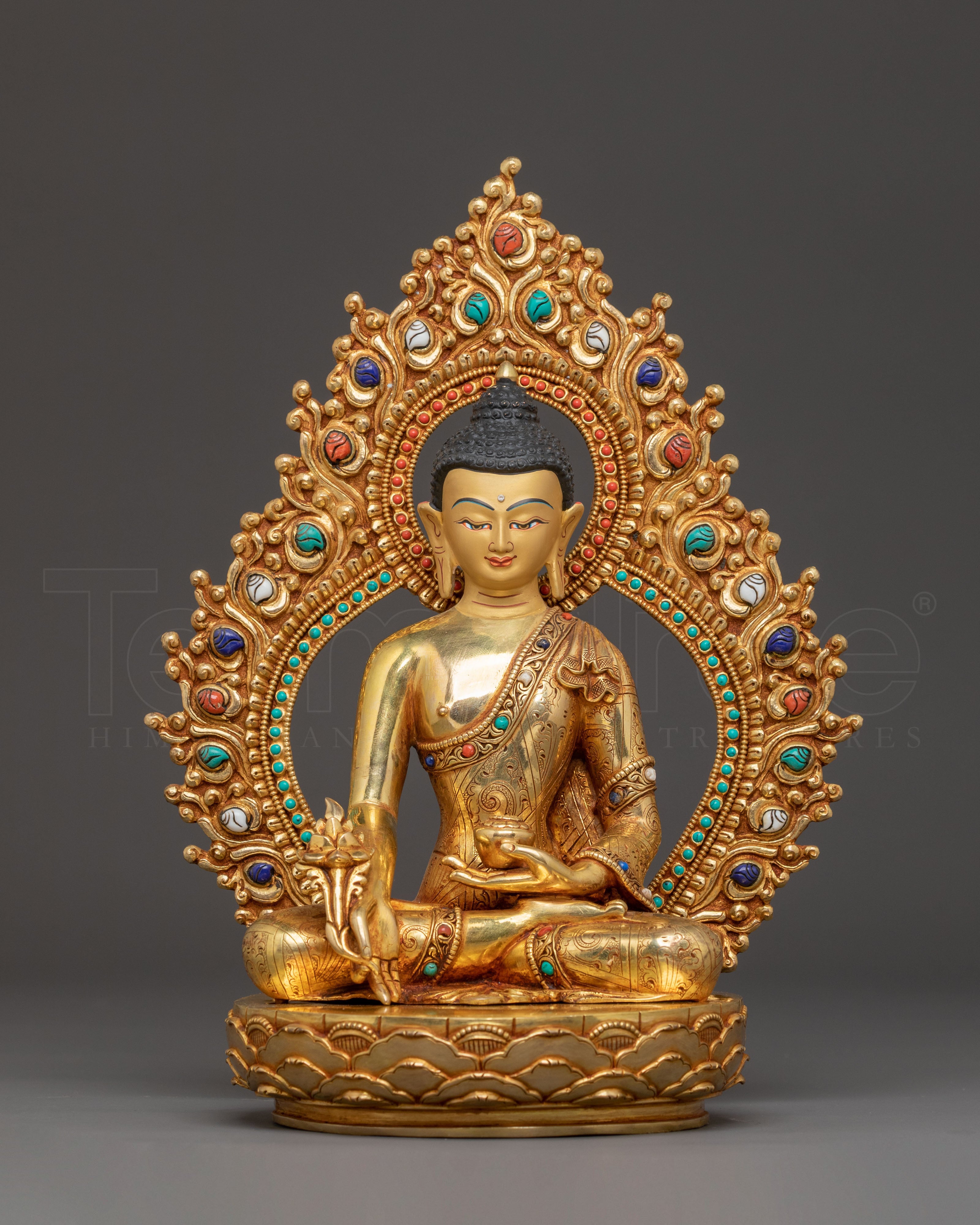 Handmade Statue of Healing Buddha - Exquisite Gilded Copper Art