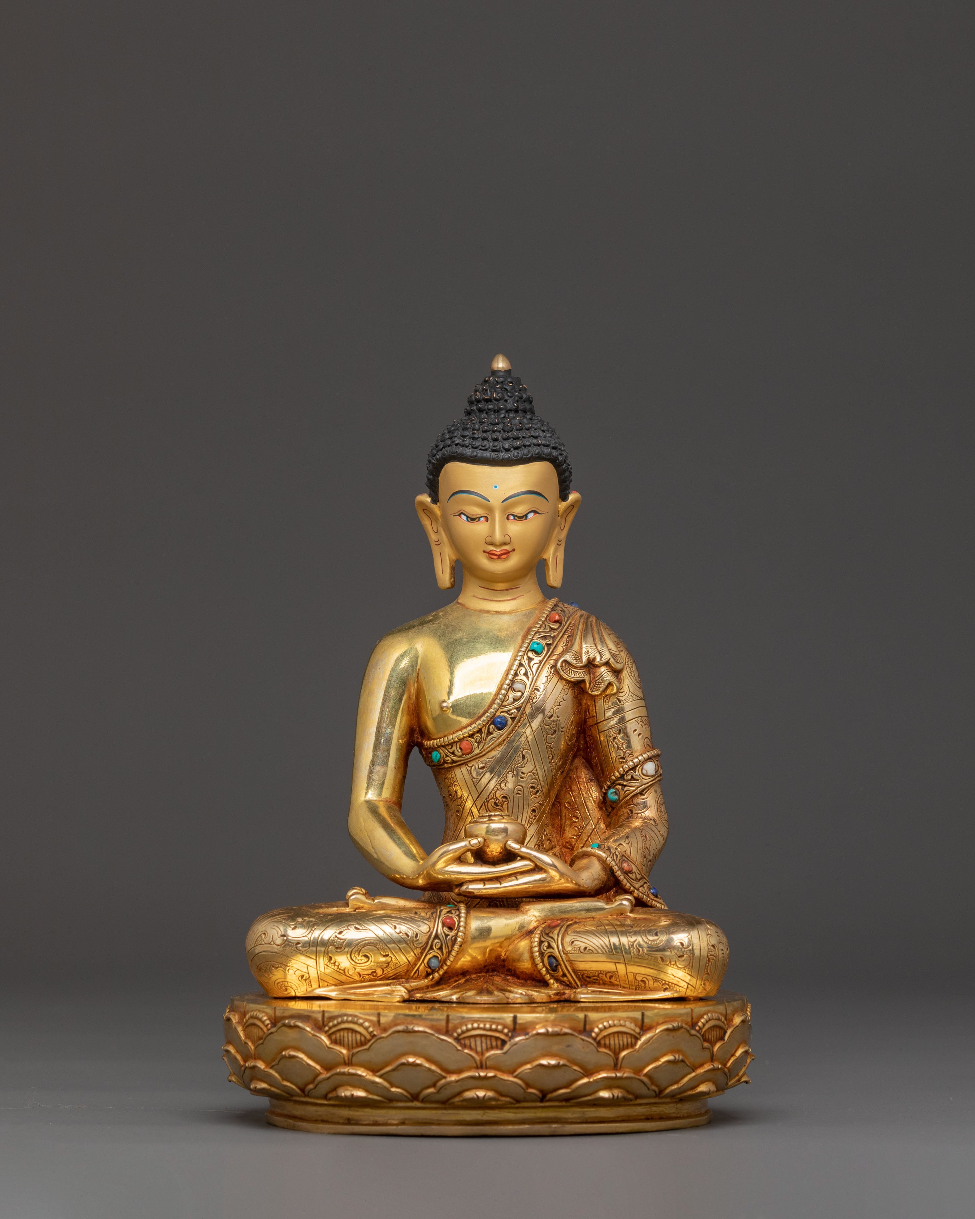 Pure Land Buddha Amitabha Golden Statue – Exquisite 24K Gilded Copper Art
