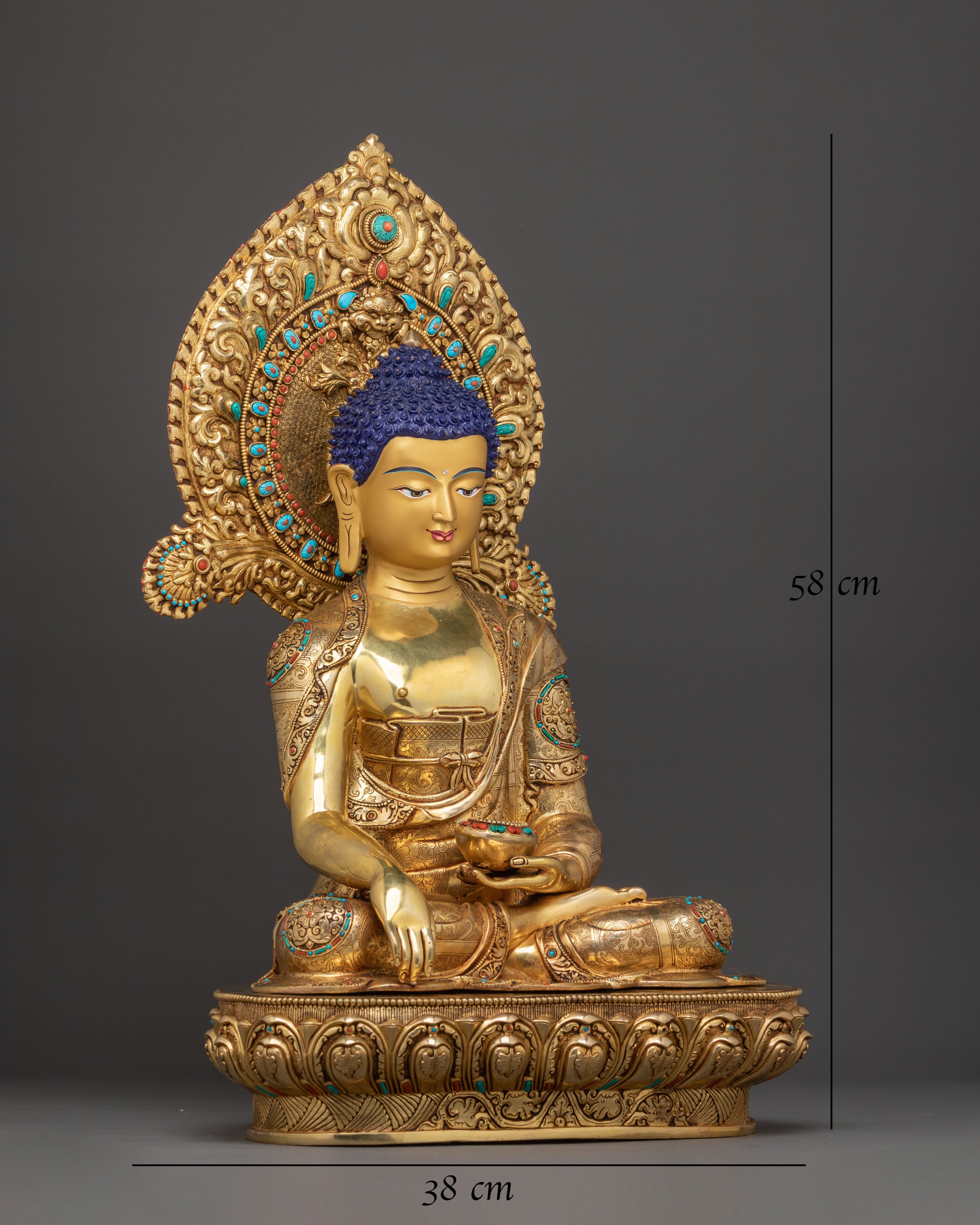 Buddha Shakyamuni Golden Statue with Gemstones