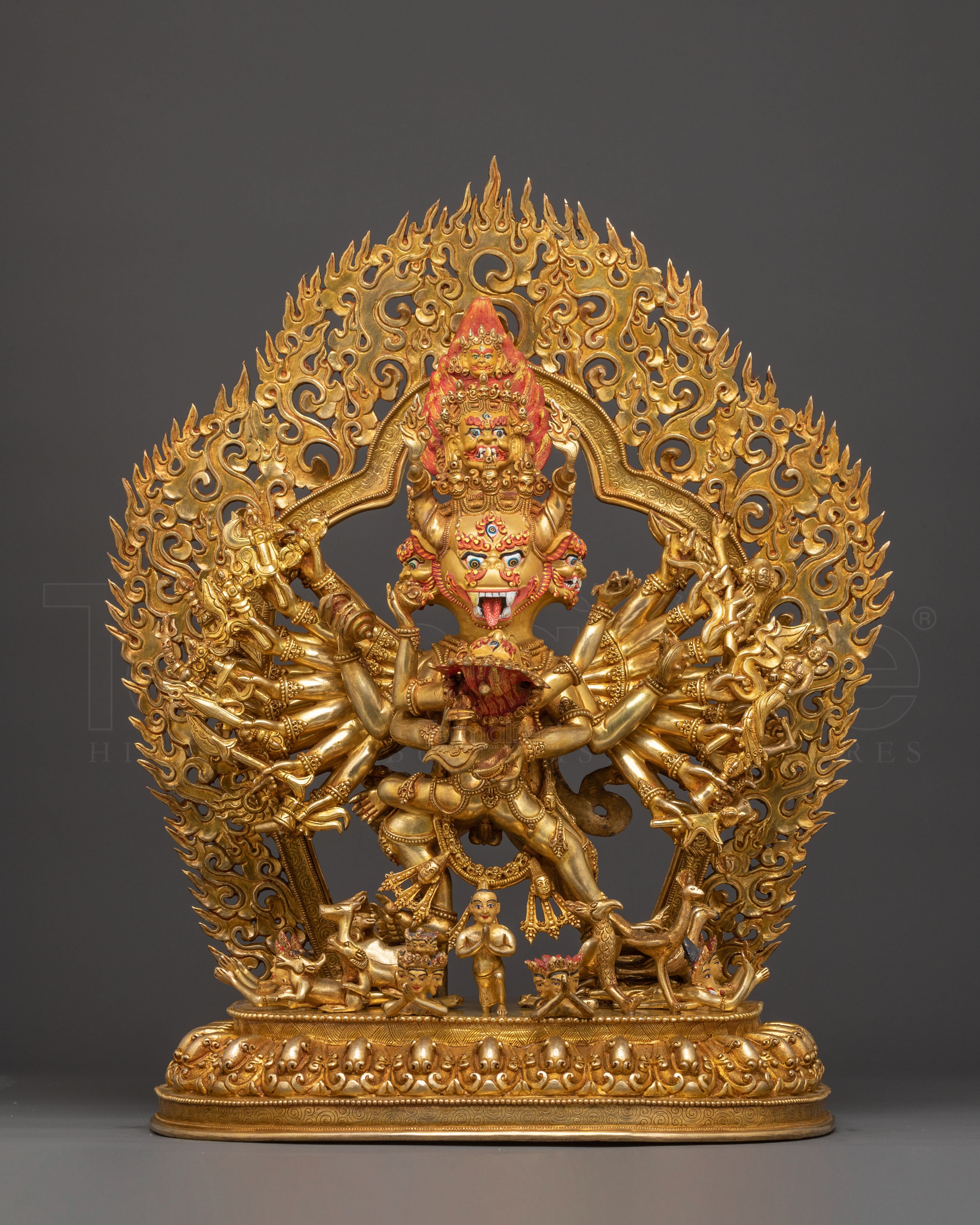 Yamantaka Statue Wrathful Form of Manjushri, Exquisitely Gilded