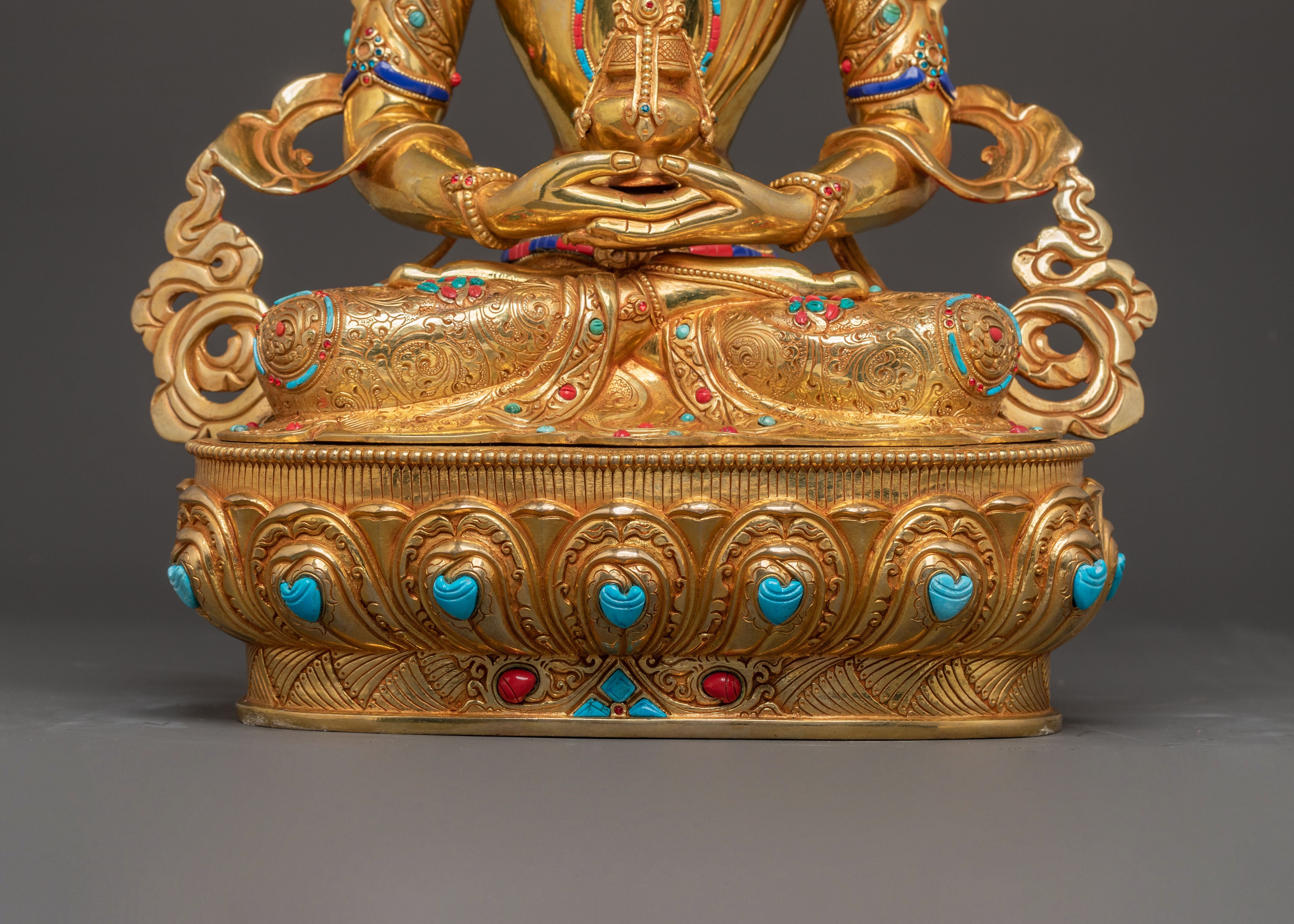 Sacred Long Life Deity Amitayus – Exquisite 24K Gold Gilded Statue