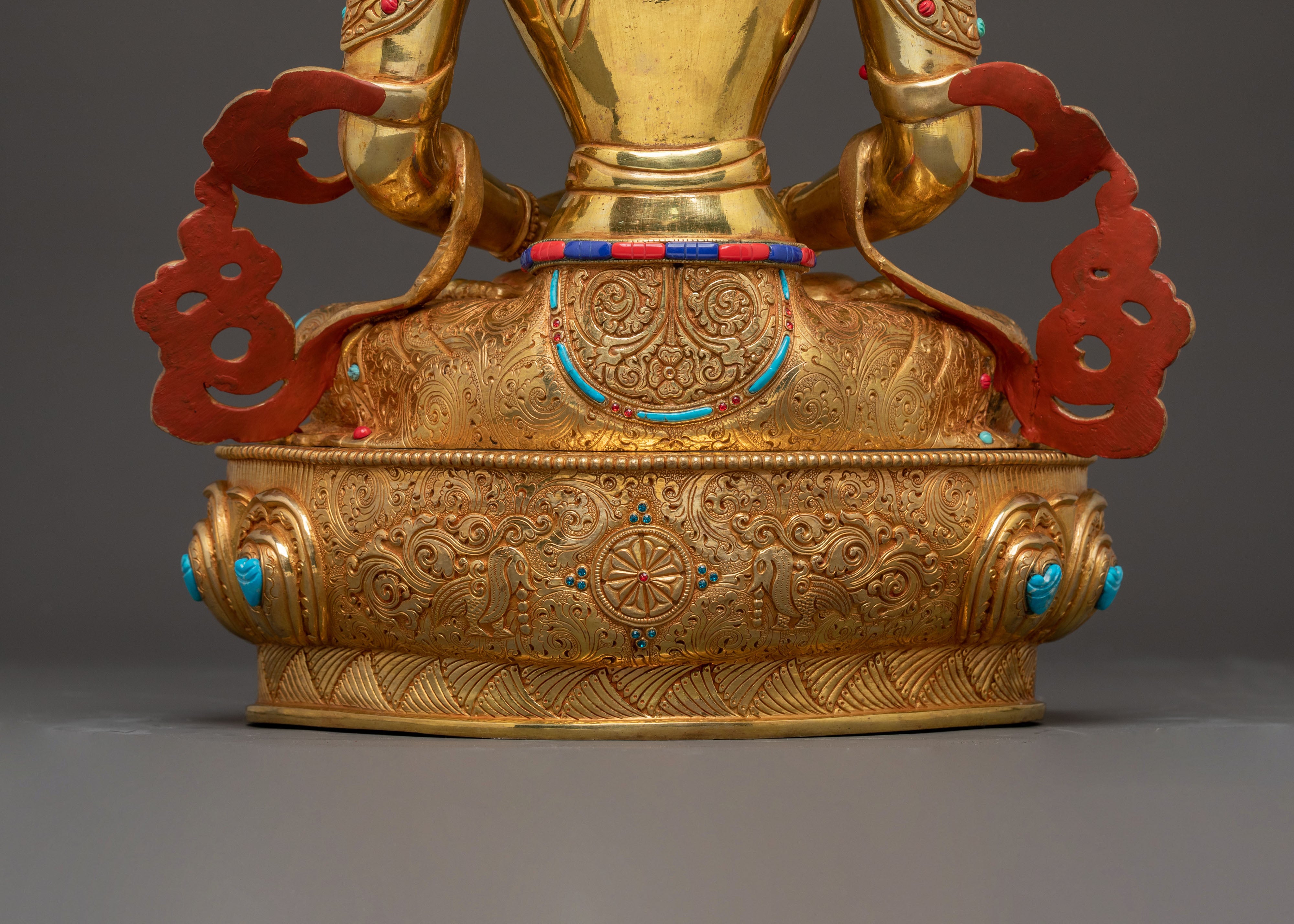 Sacred Long Life Deity Amitayus – Exquisite 24K Gold Gilded Statue