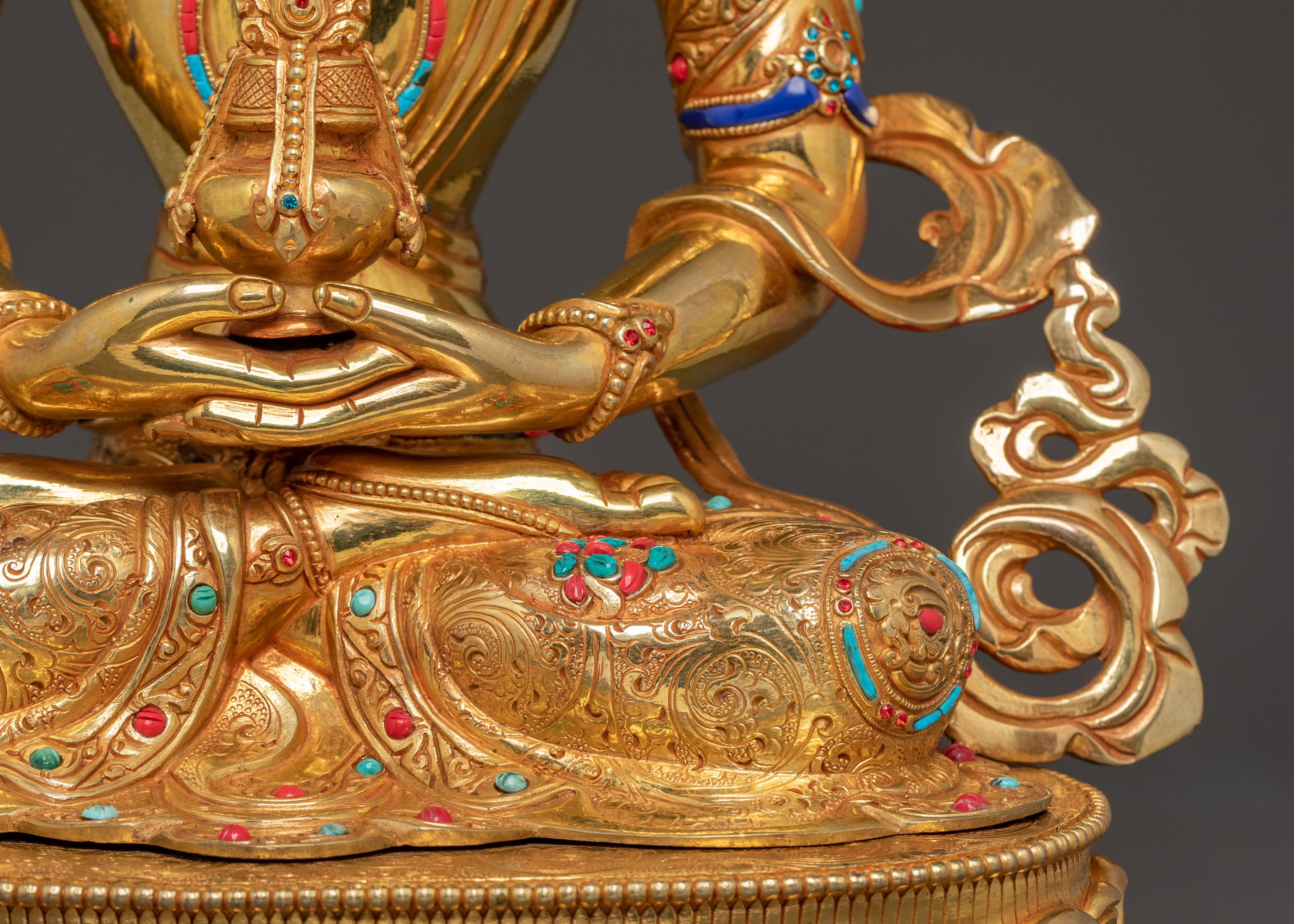 Sacred Long Life Deity Amitayus – Exquisite 24K Gold Gilded Statue