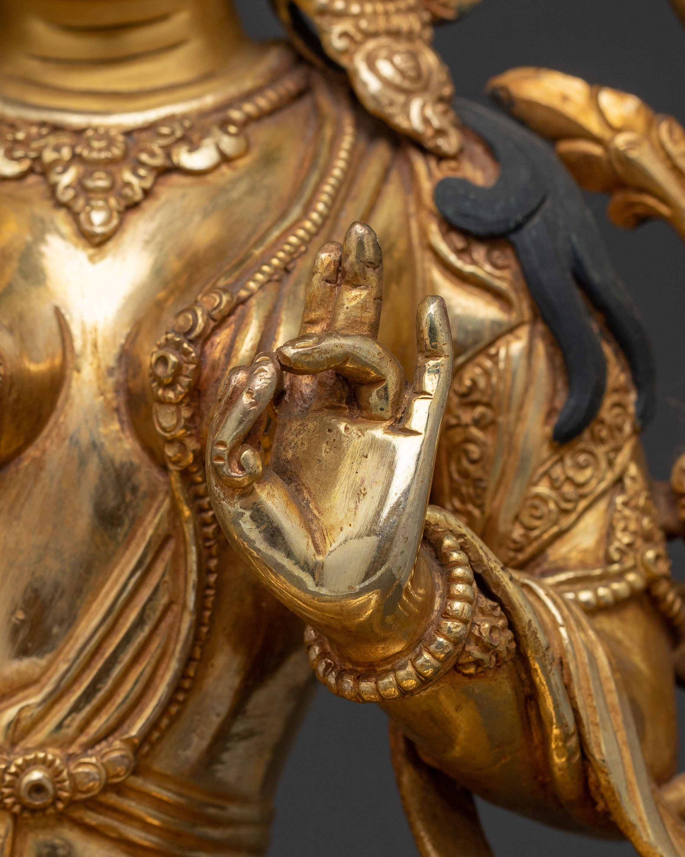 Sacred Compassion Goddess Green Tara Statue – 24K Gilded Radiance