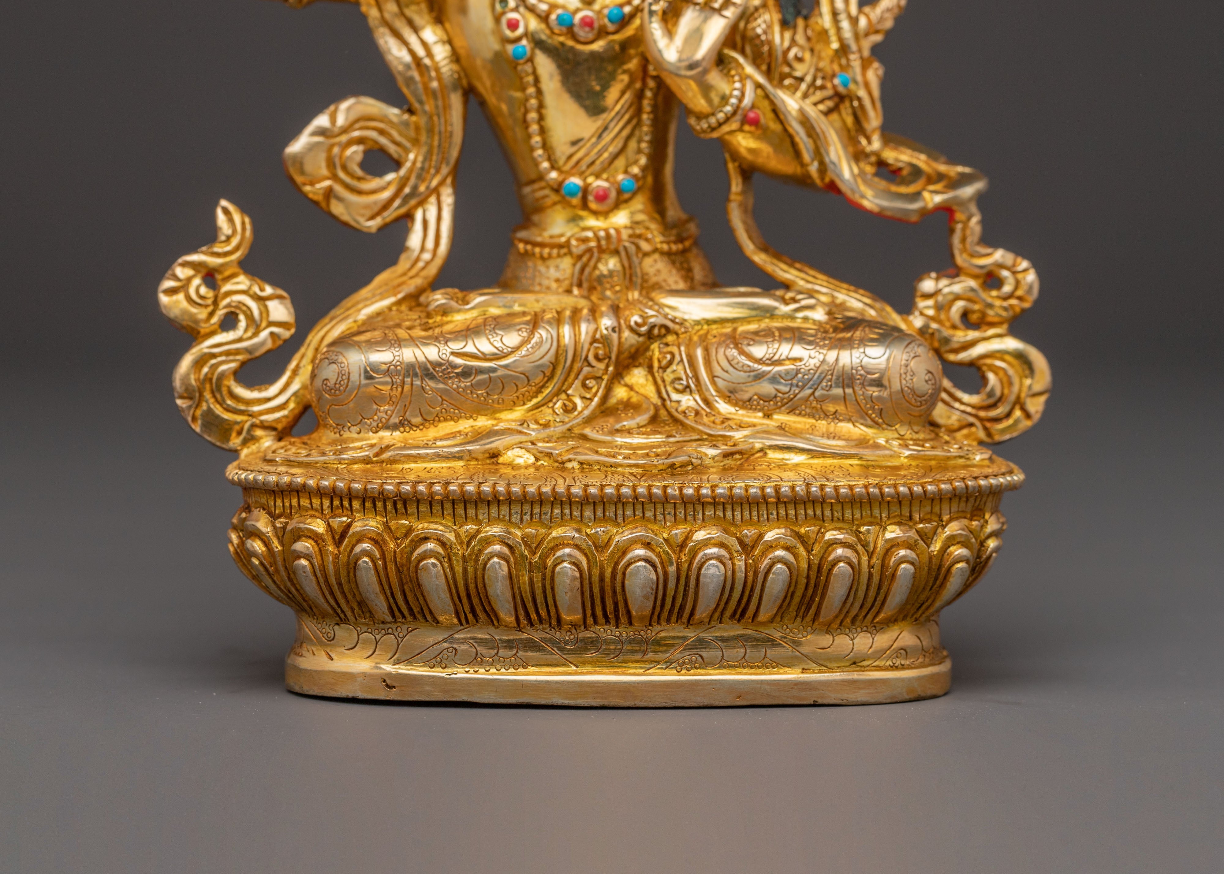Tibetan Wisdom Deity Manjushri Statue – 24K Gold Gilded Copper Statue