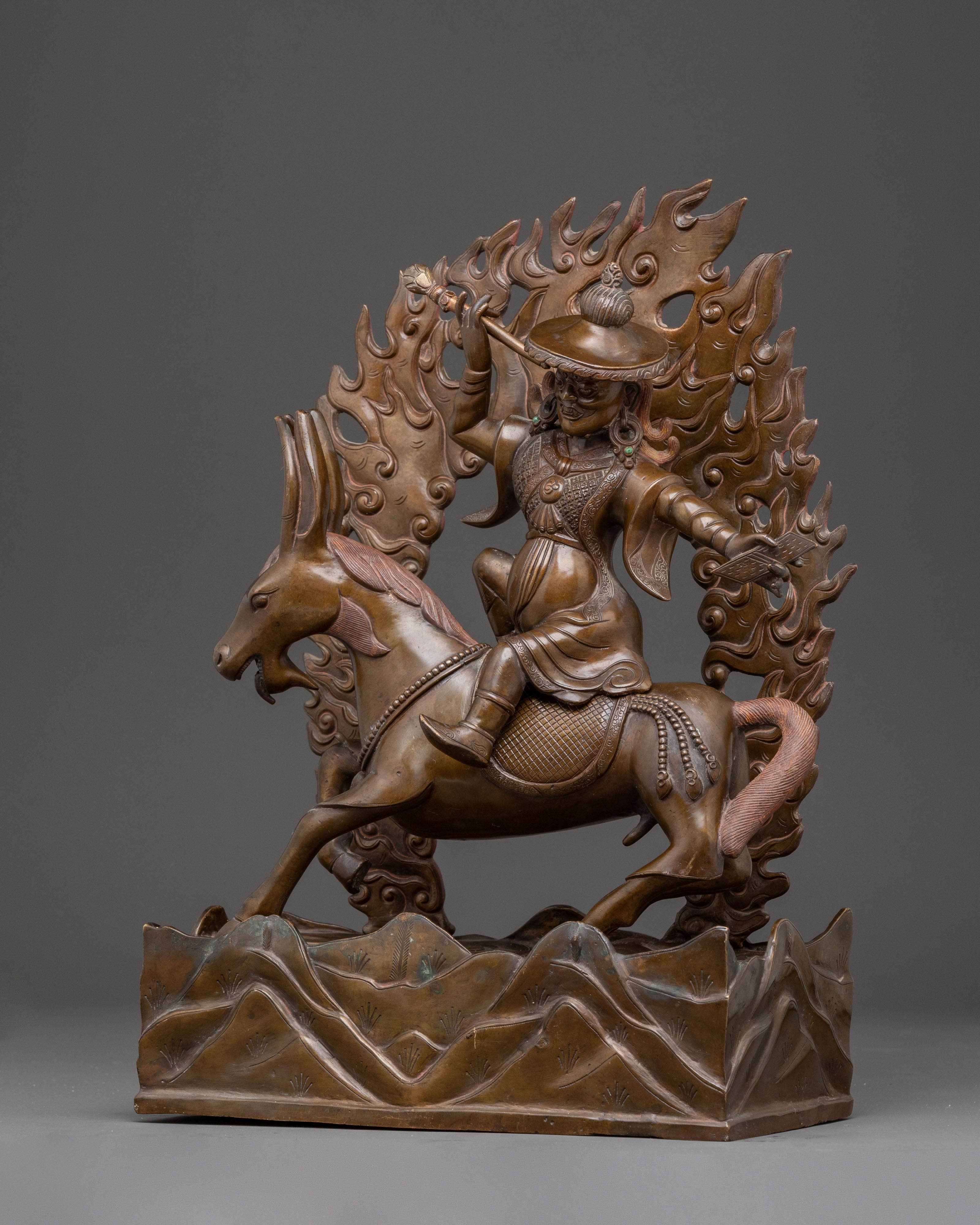 Oxidized Copper Damchen Garawai Nagpo Statue – Dharma Protector