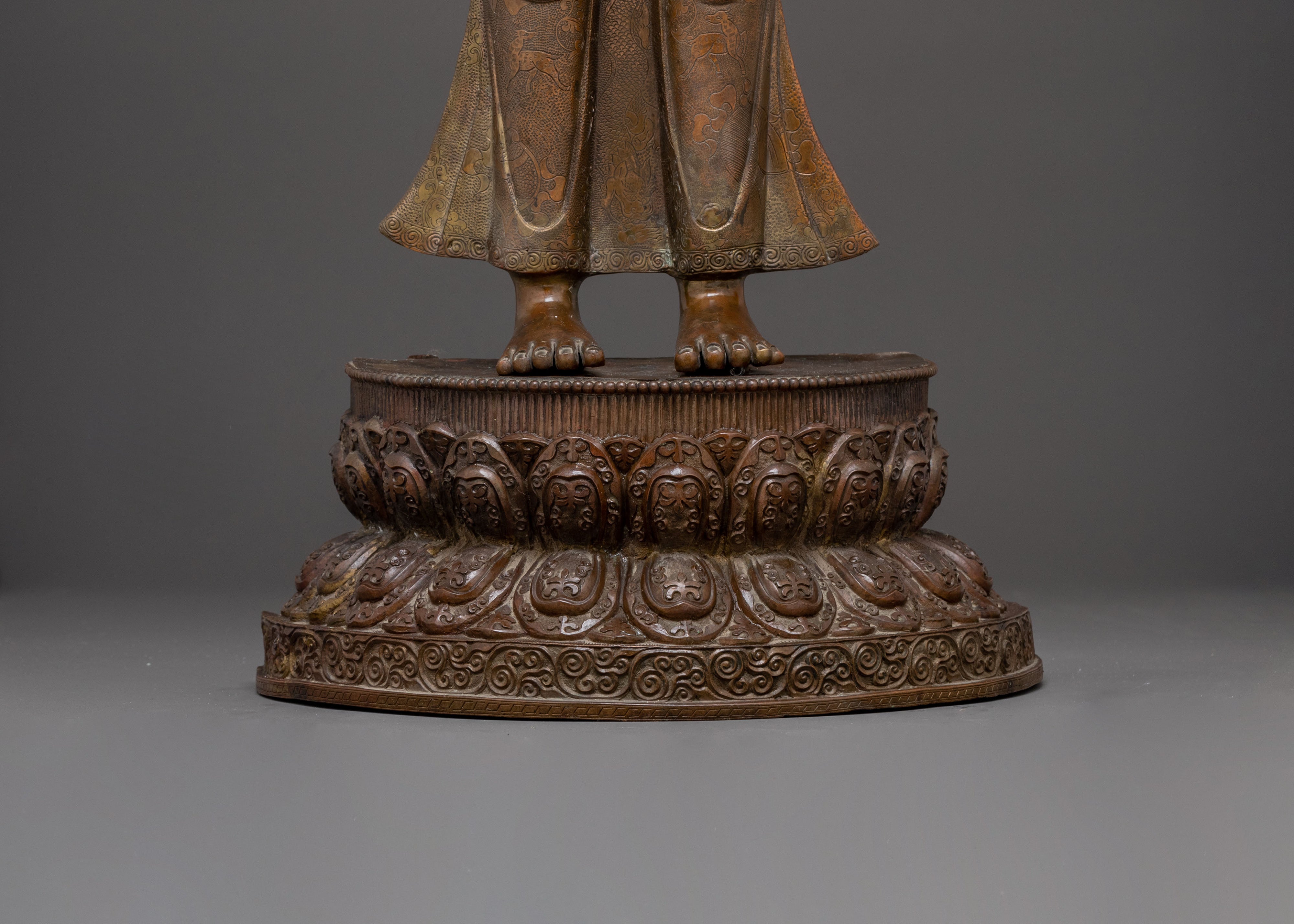 Handcrafted Copper Dipankara Buddha Statue with Antique Finish