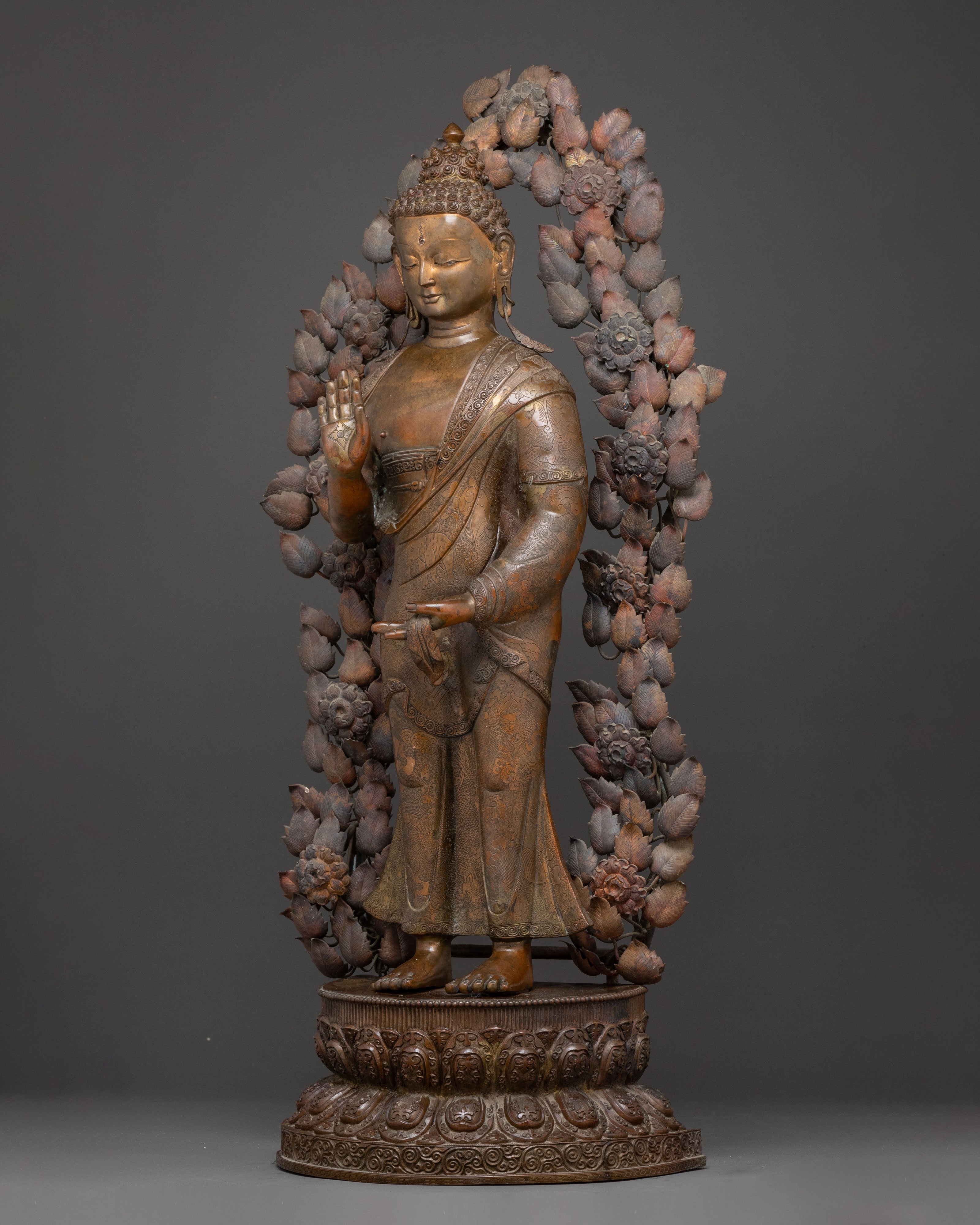 Handcrafted Copper Dipankara Buddha Statue with Antique Finish