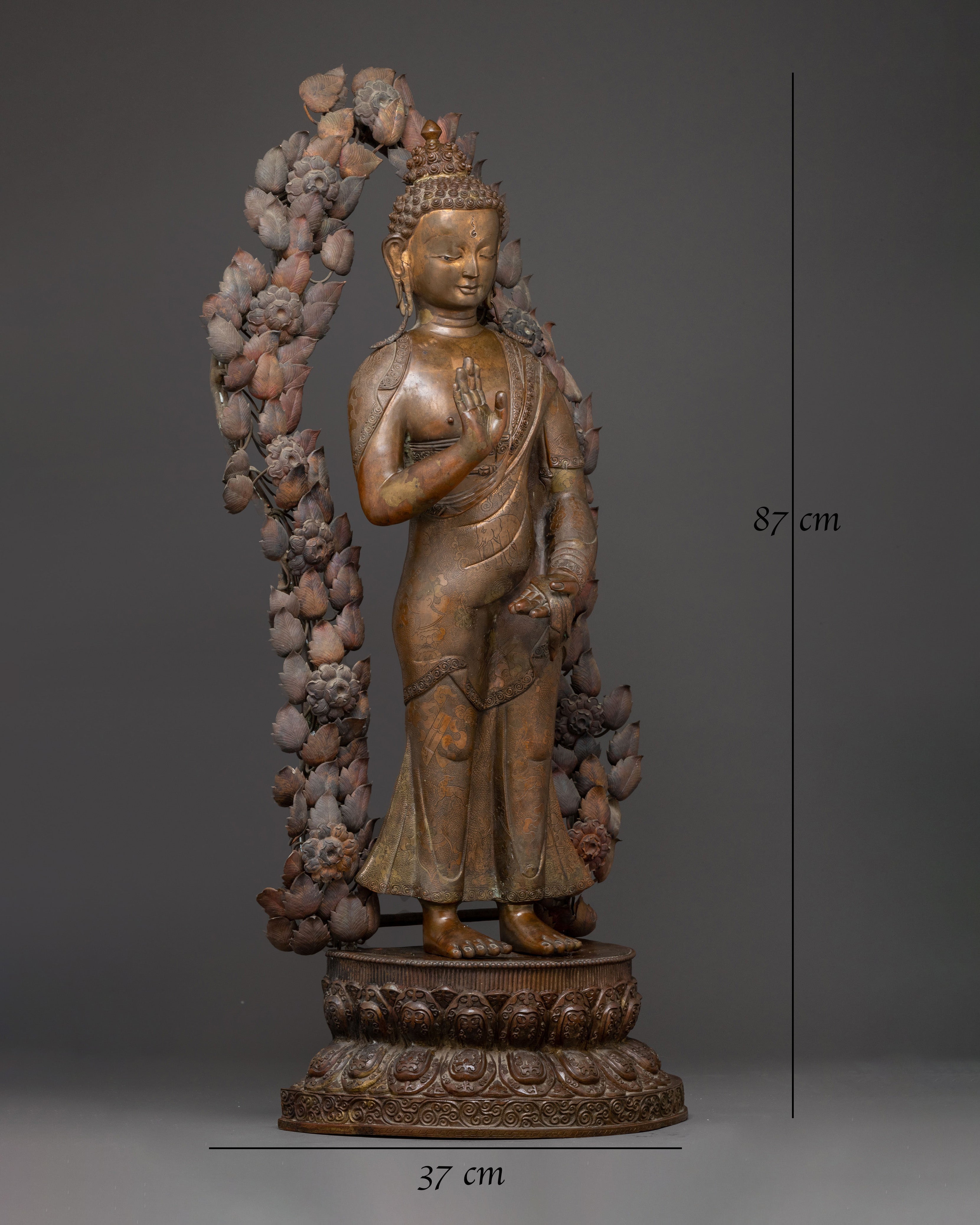 Handcrafted Copper Dipankara Buddha Statue with Antique Finish