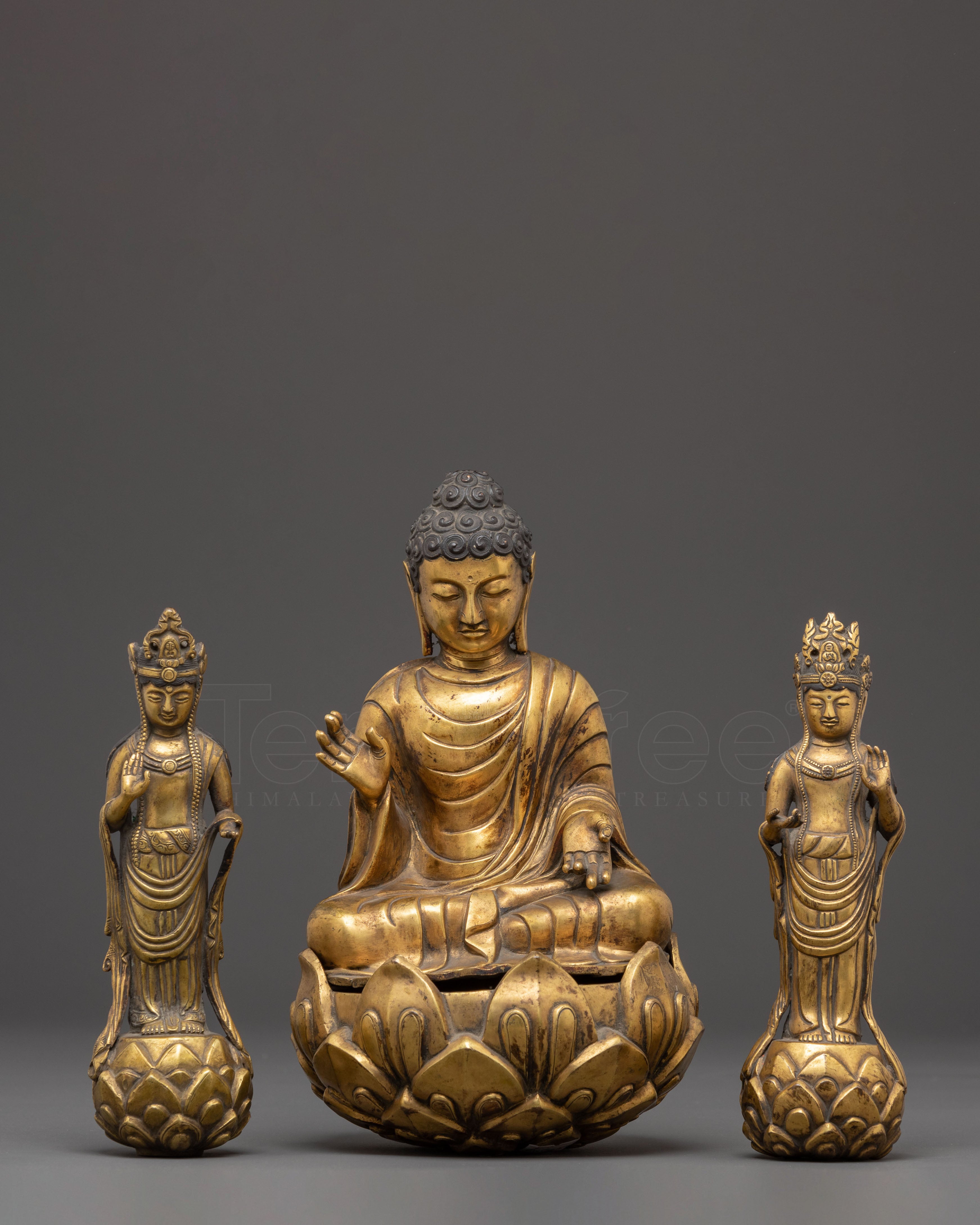 Shakyamuni with Disciples Statue – Antique Copper Finish