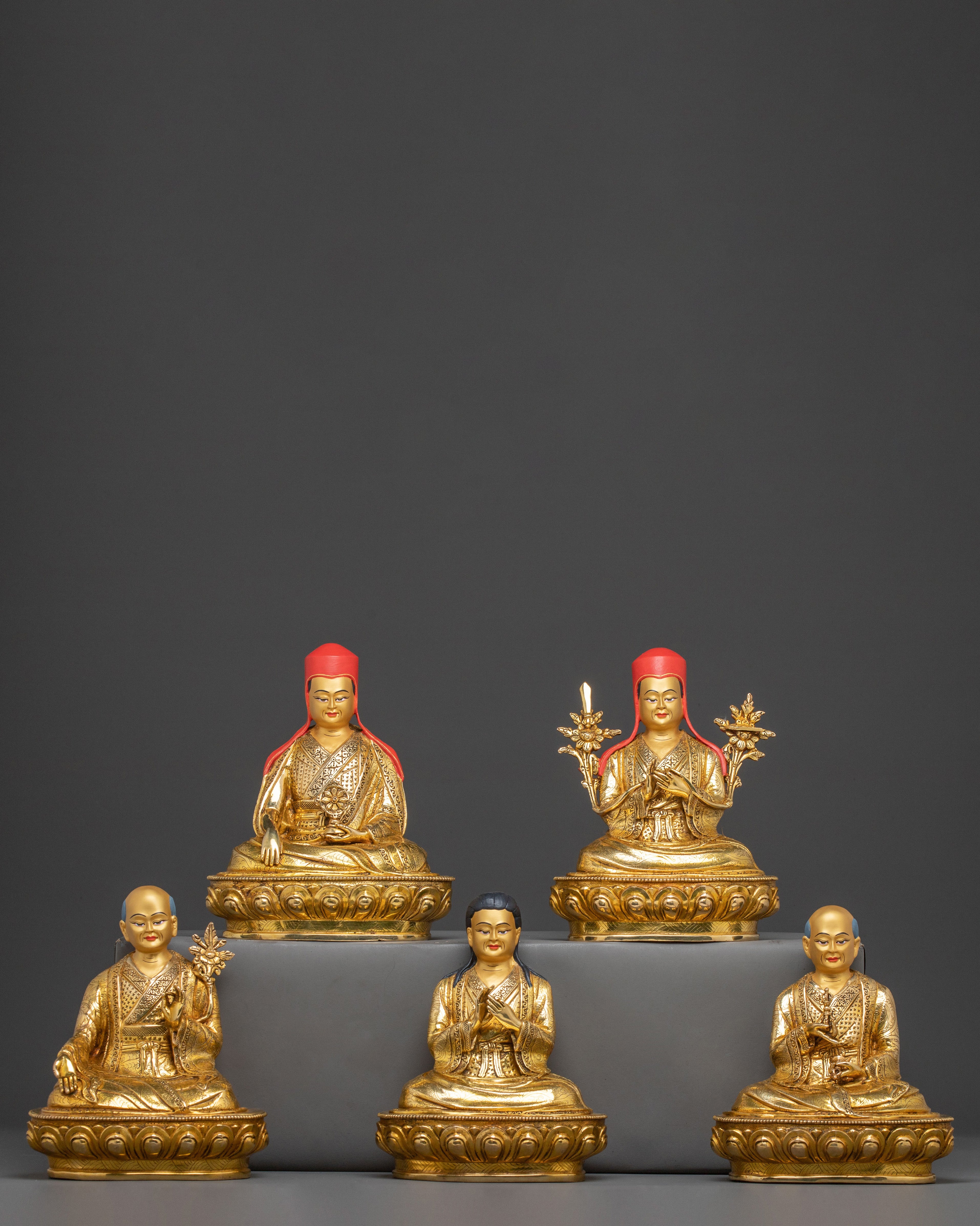 Sacred Shakya Masters Statue Set – 24K Gold Gilded Collection