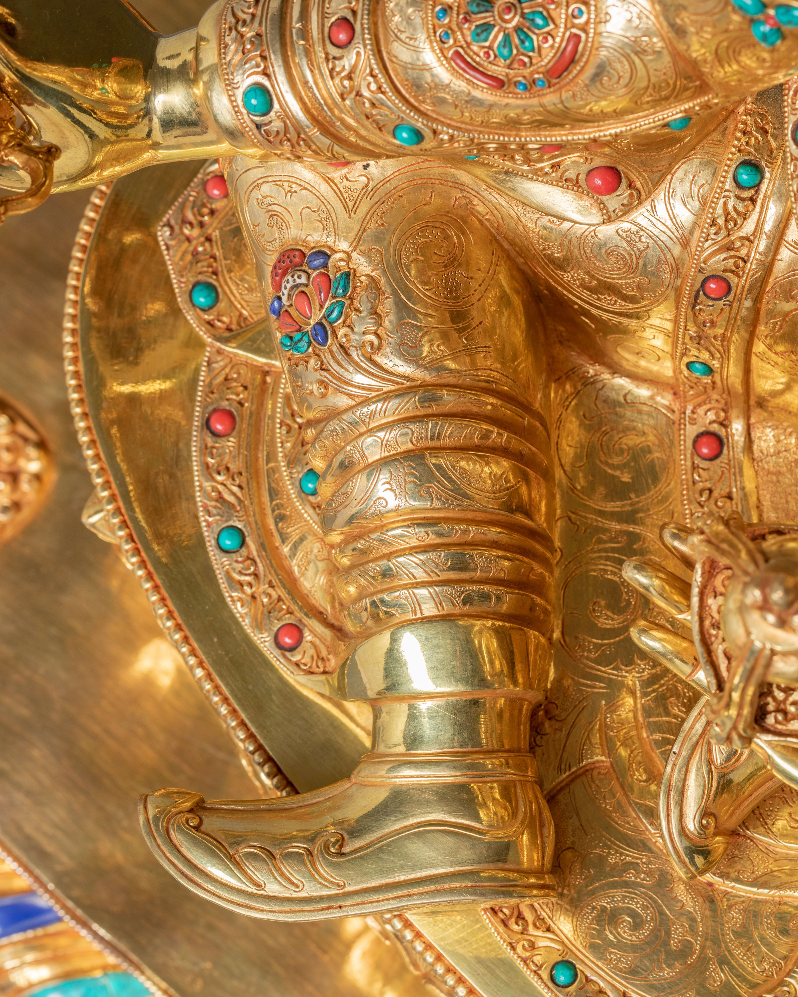 Radiant Guru Rinpoche Statue with Torana - 24k Gold Gilded