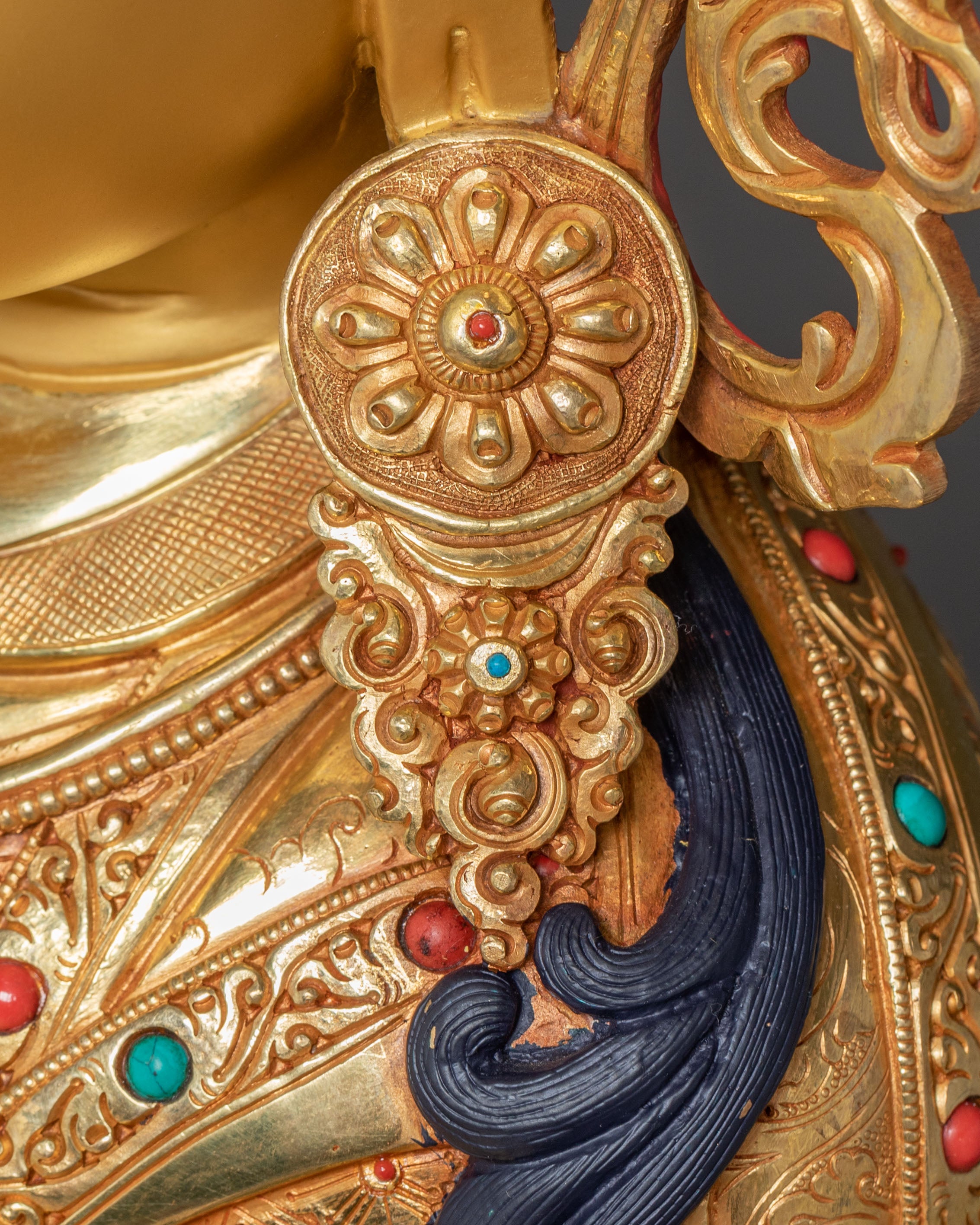 Radiant Guru Rinpoche Statue with Torana - 24k Gold Gilded