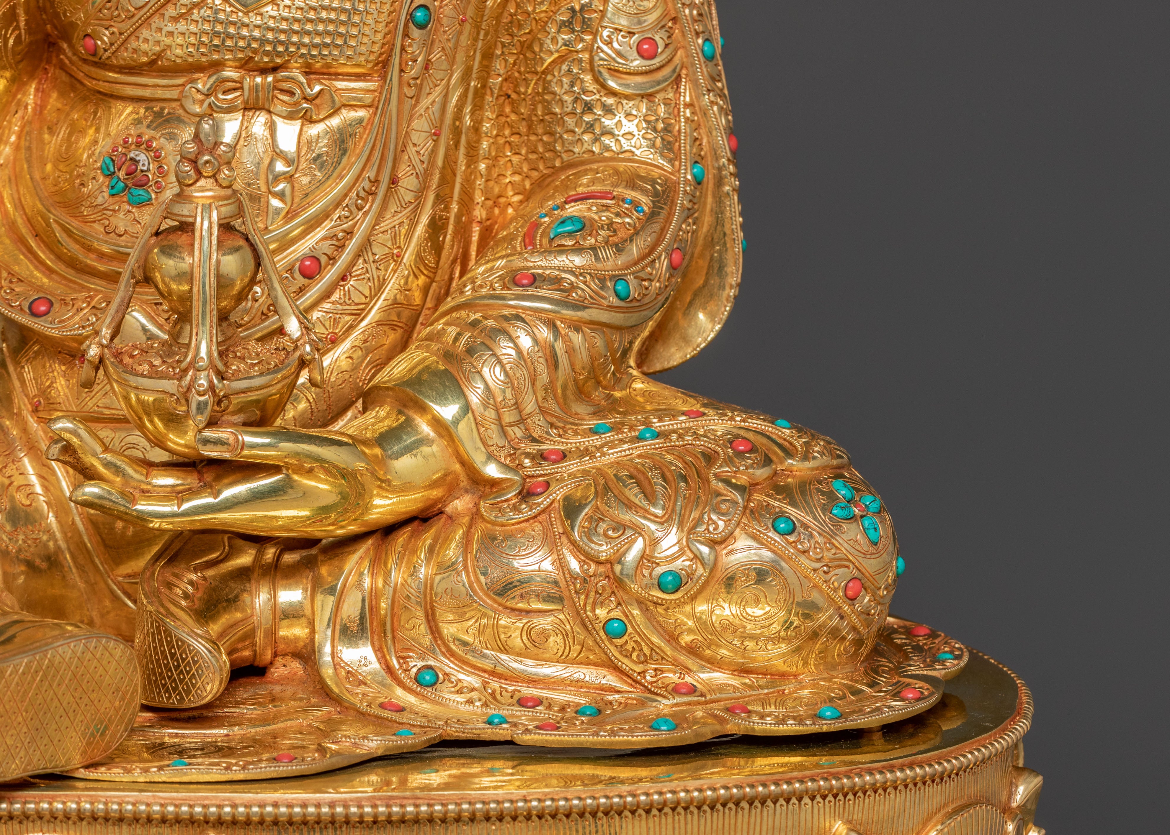 Radiant Guru Rinpoche Statue with Torana - 24k Gold Gilded