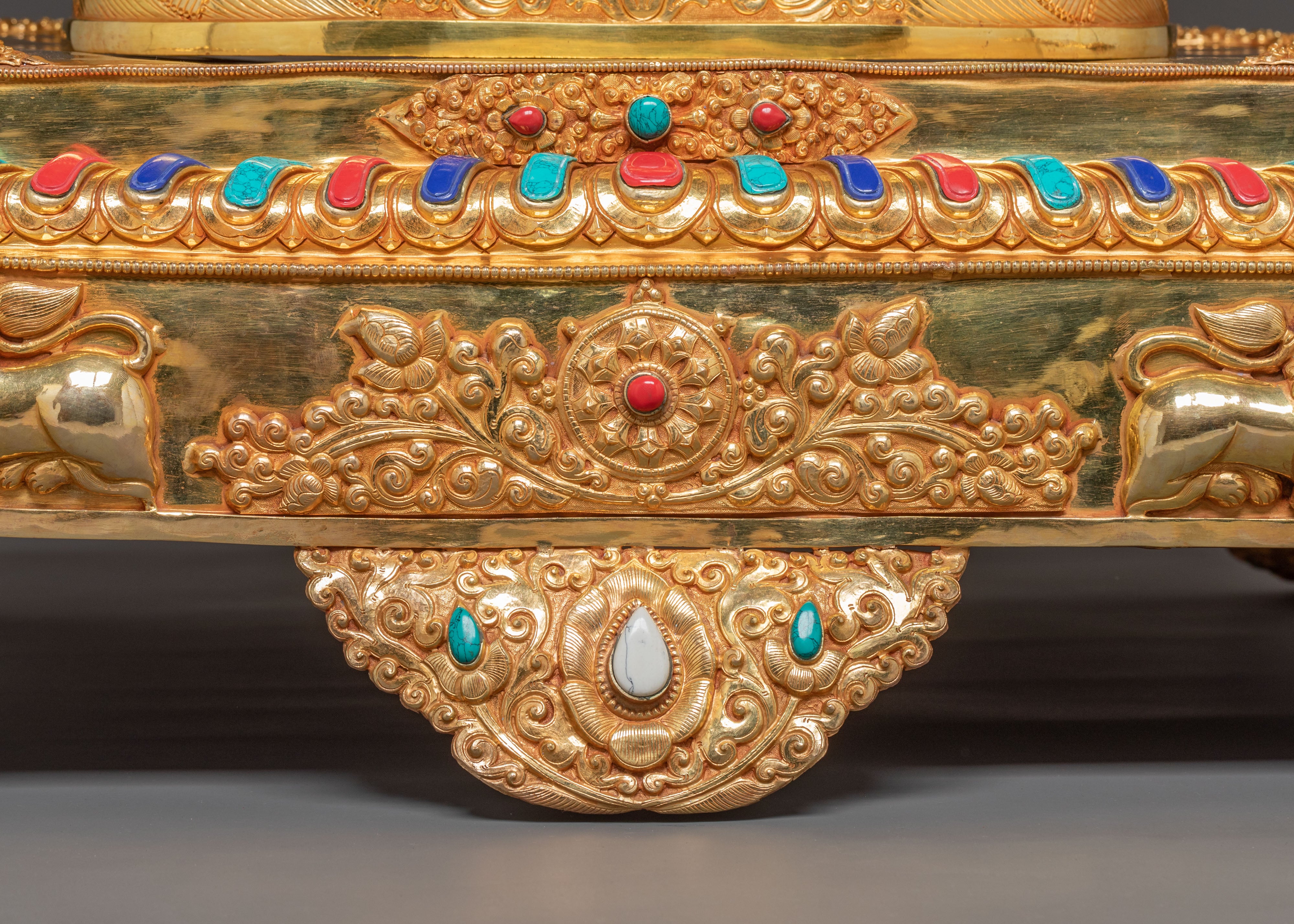 Radiant Guru Rinpoche Statue with Torana - 24k Gold Gilded