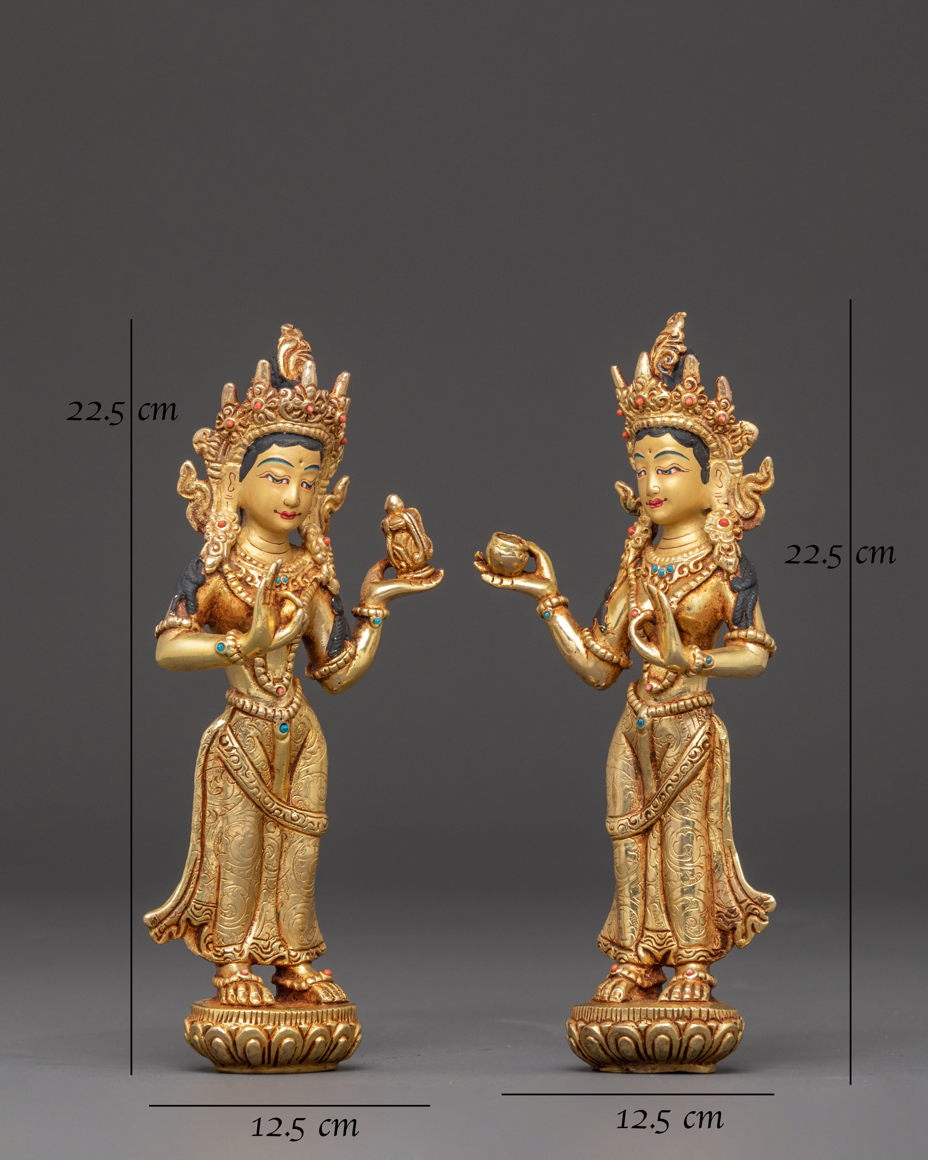 Yeshe Tsogyal Mandarava Statue Set – Gold Gilded Copper Pair