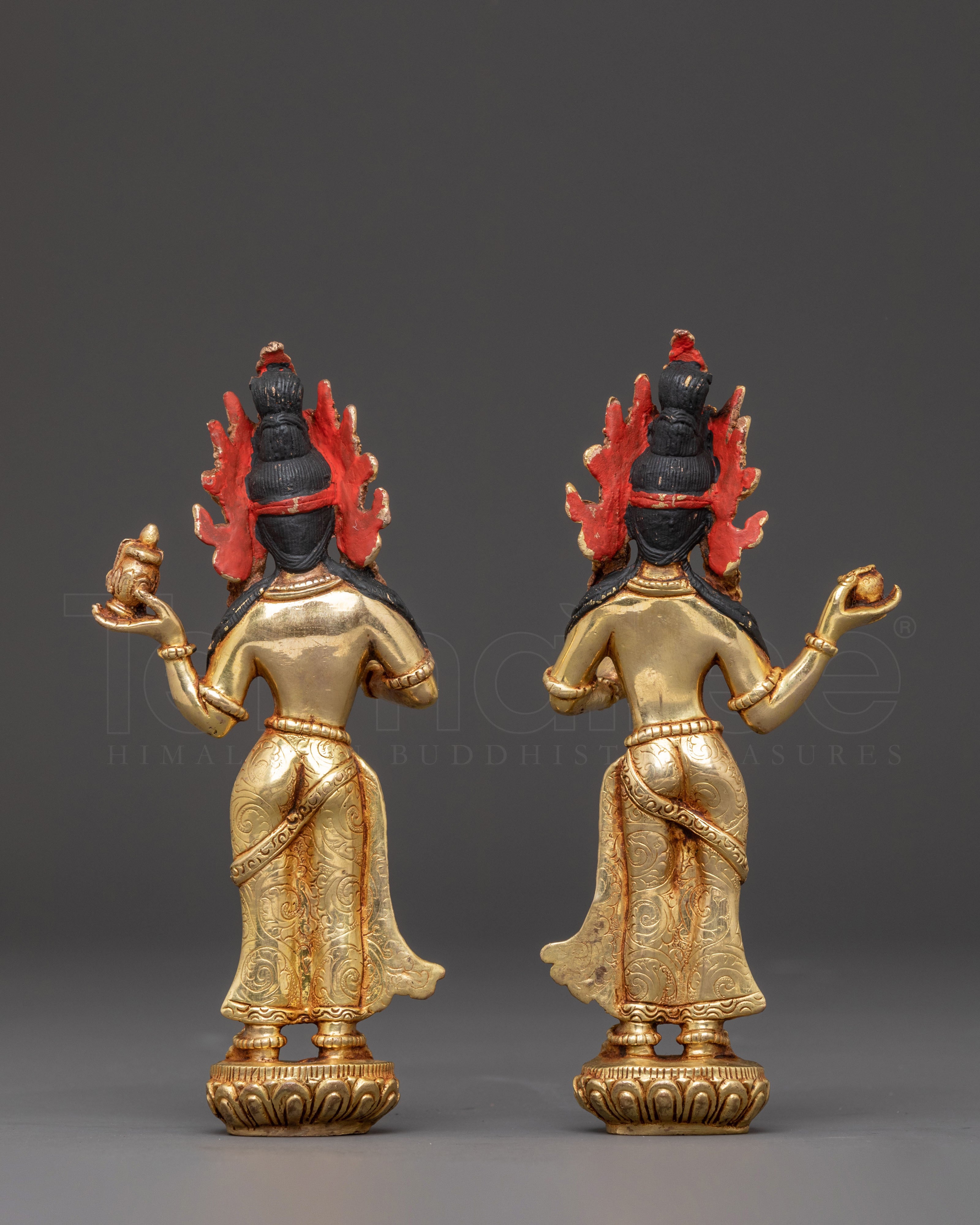 Yeshe Tsogyal Mandarava Statue Set – Gold Gilded Copper Pair