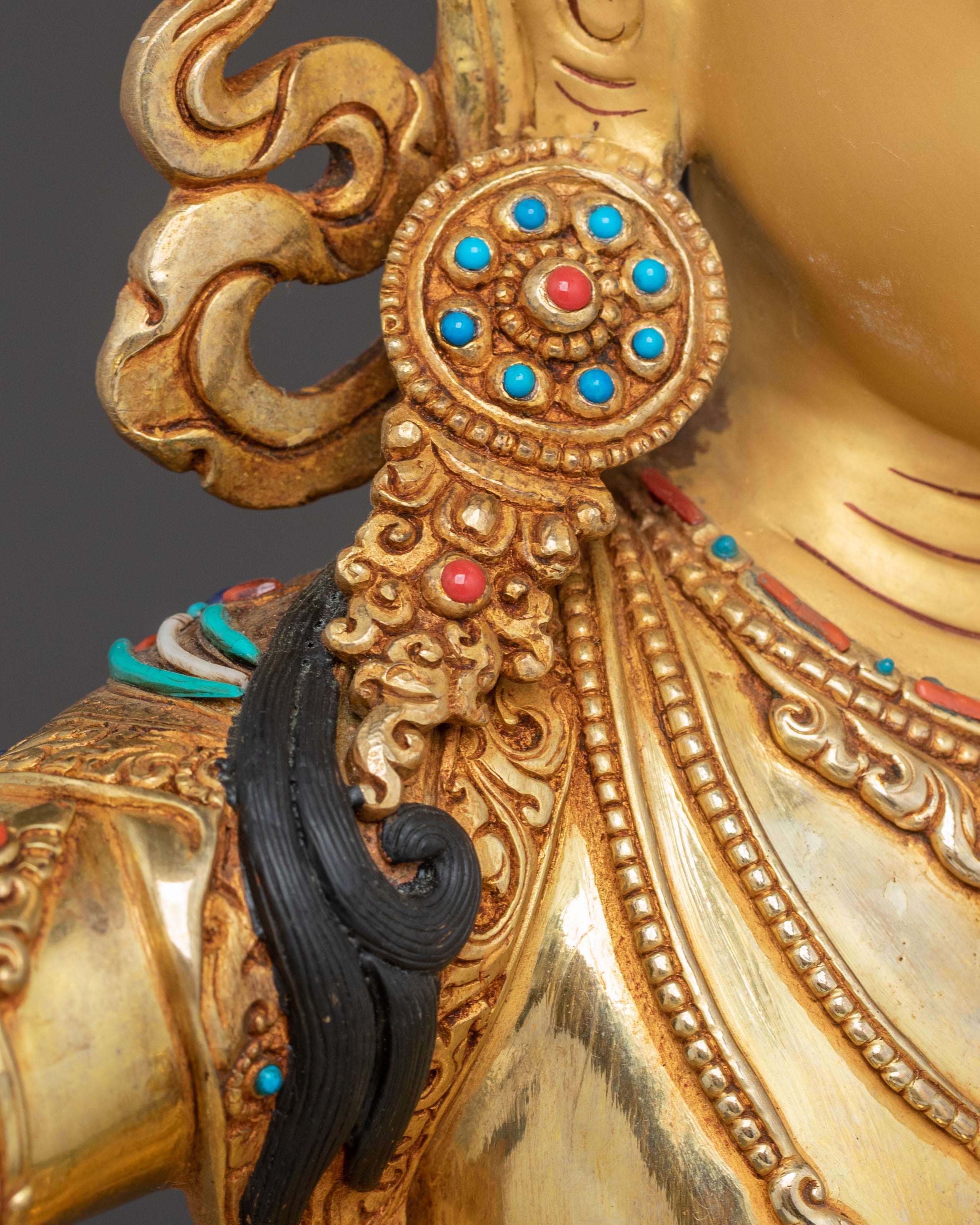 Handcrafted Wisdom Bodhisattva Manjushri Statue - 24K Gold Gilded Masterpiece