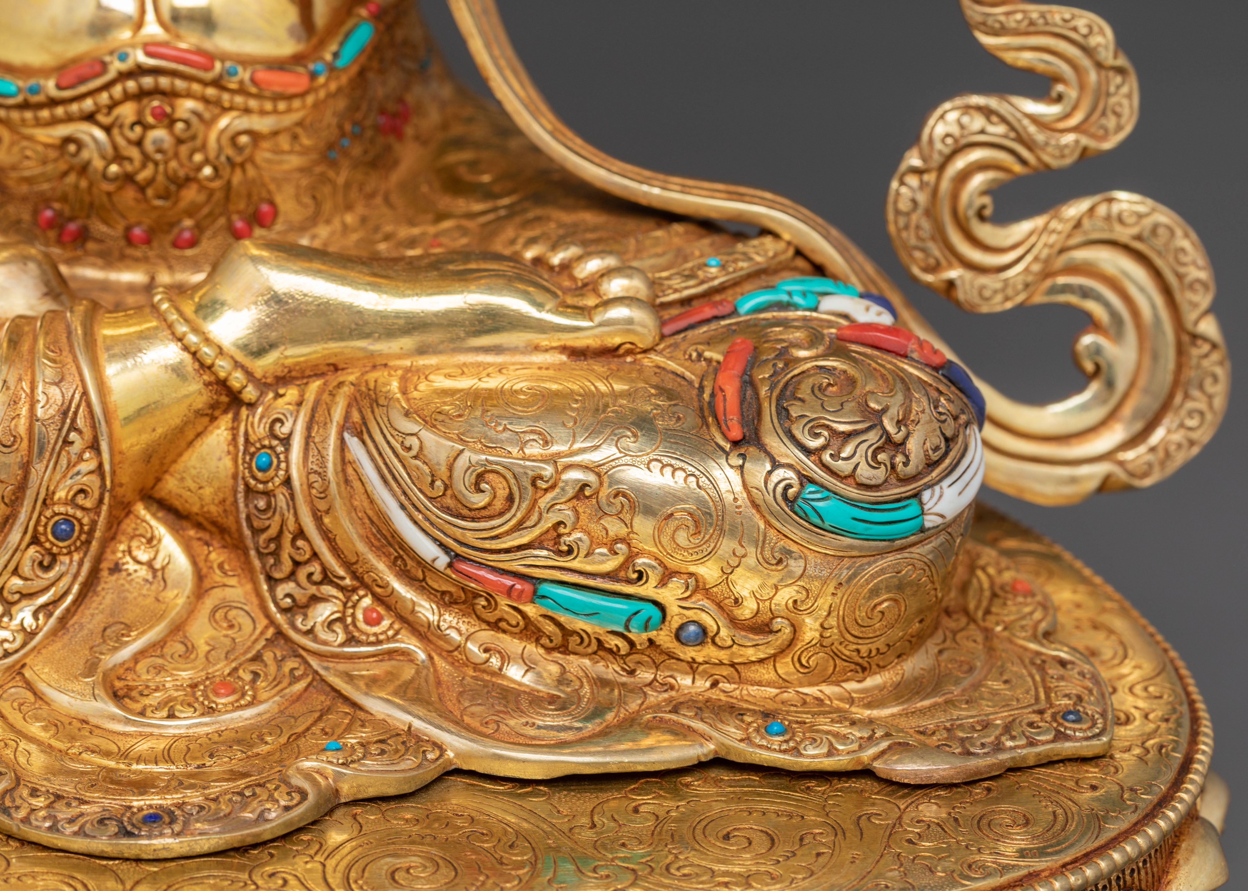 Handcrafted Wisdom Bodhisattva Manjushri Statue - 24K Gold Gilded Masterpiece