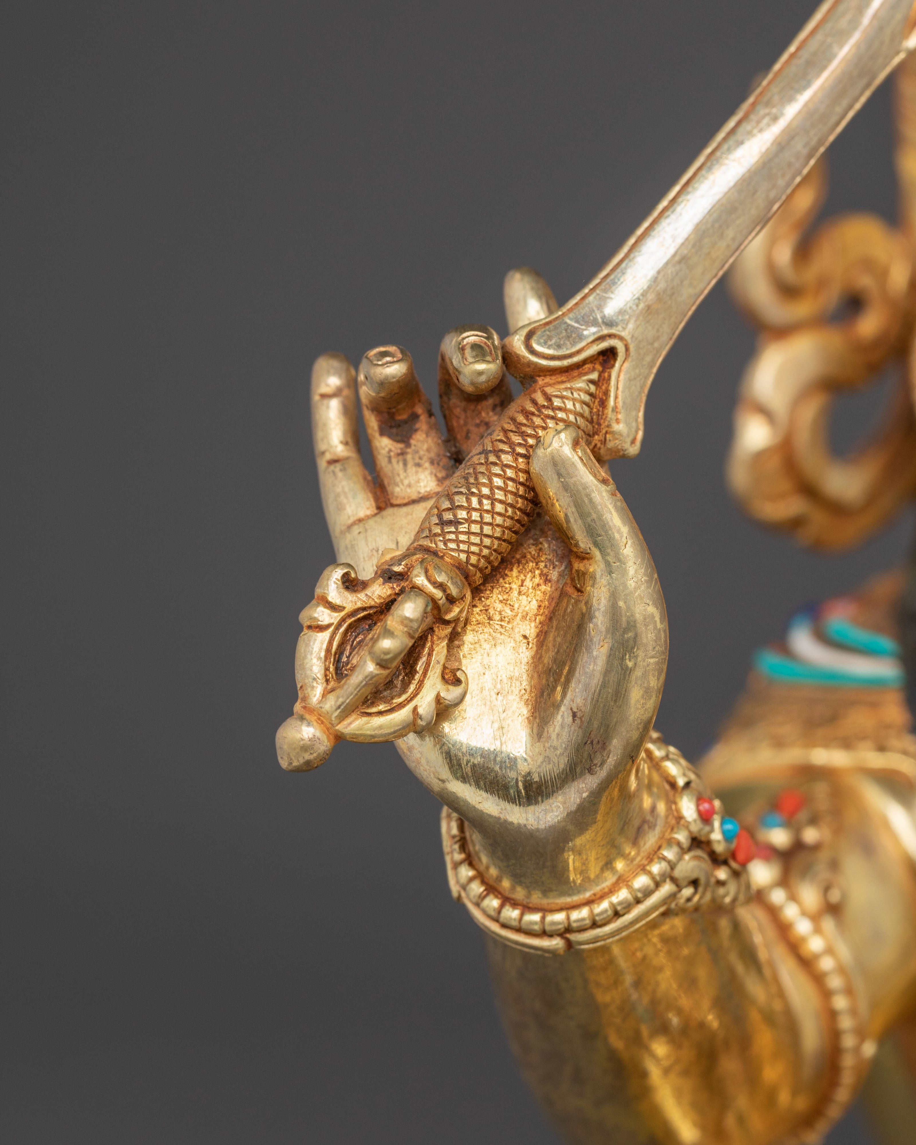 Handcrafted Wisdom Bodhisattva Manjushri Statue - 24K Gold Gilded Masterpiece