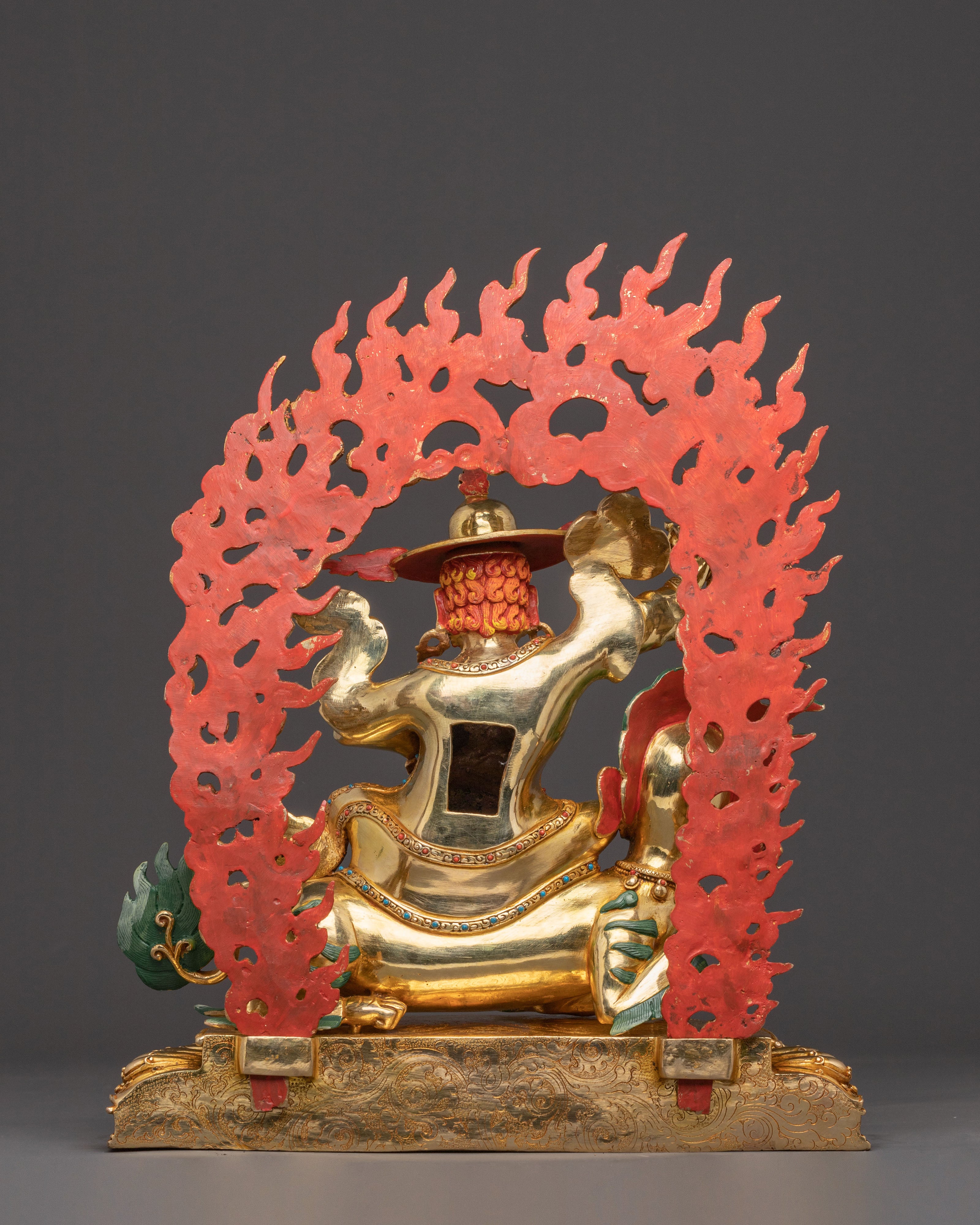 24K Gold Gilded Three Nyingma Protectors Statue – Masterpiece of Patan