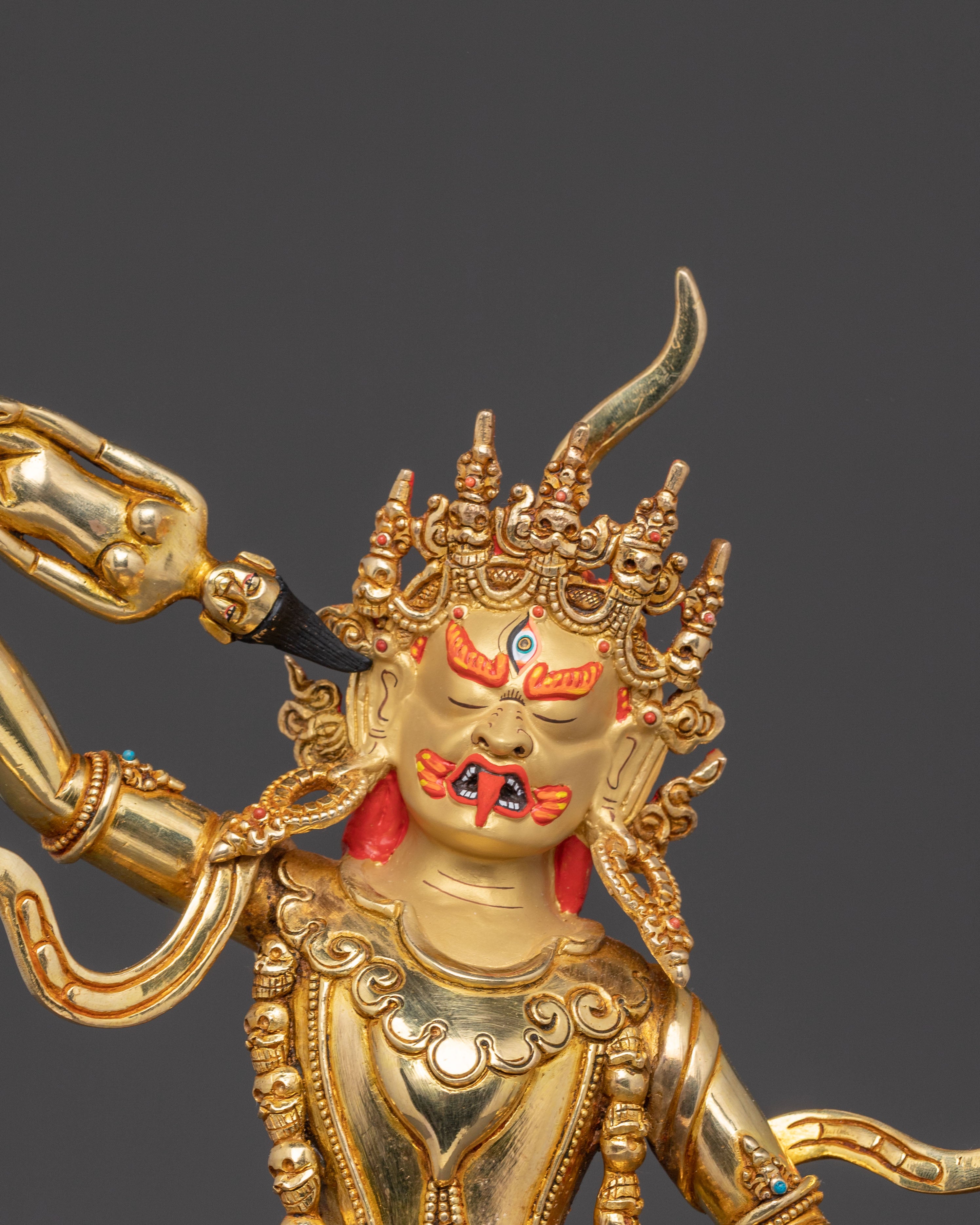 24K Gold Gilded Three Nyingma Protectors Statue – Masterpiece of Patan