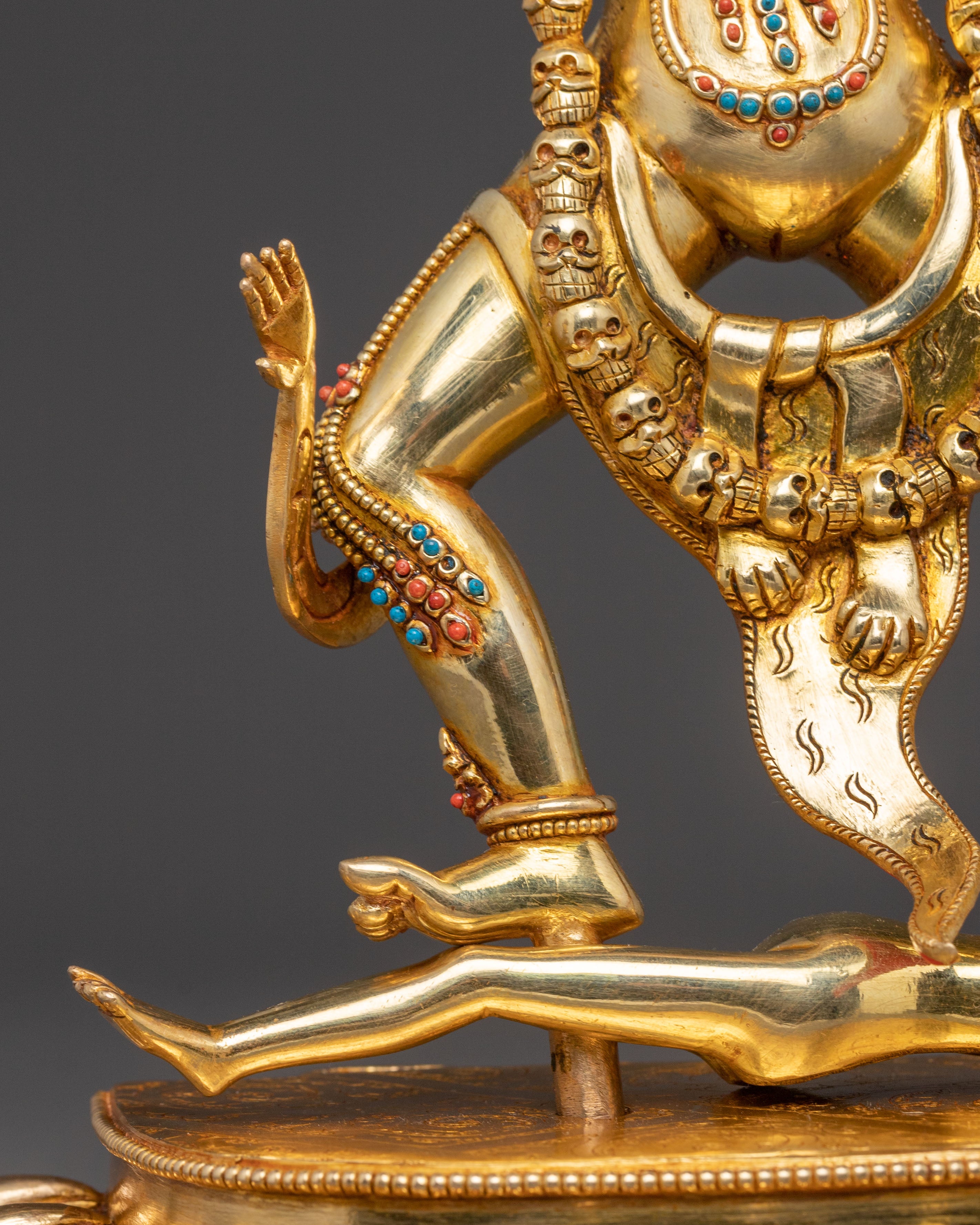 24K Gold Gilded Three Nyingma Protectors Statue – Masterpiece of Patan