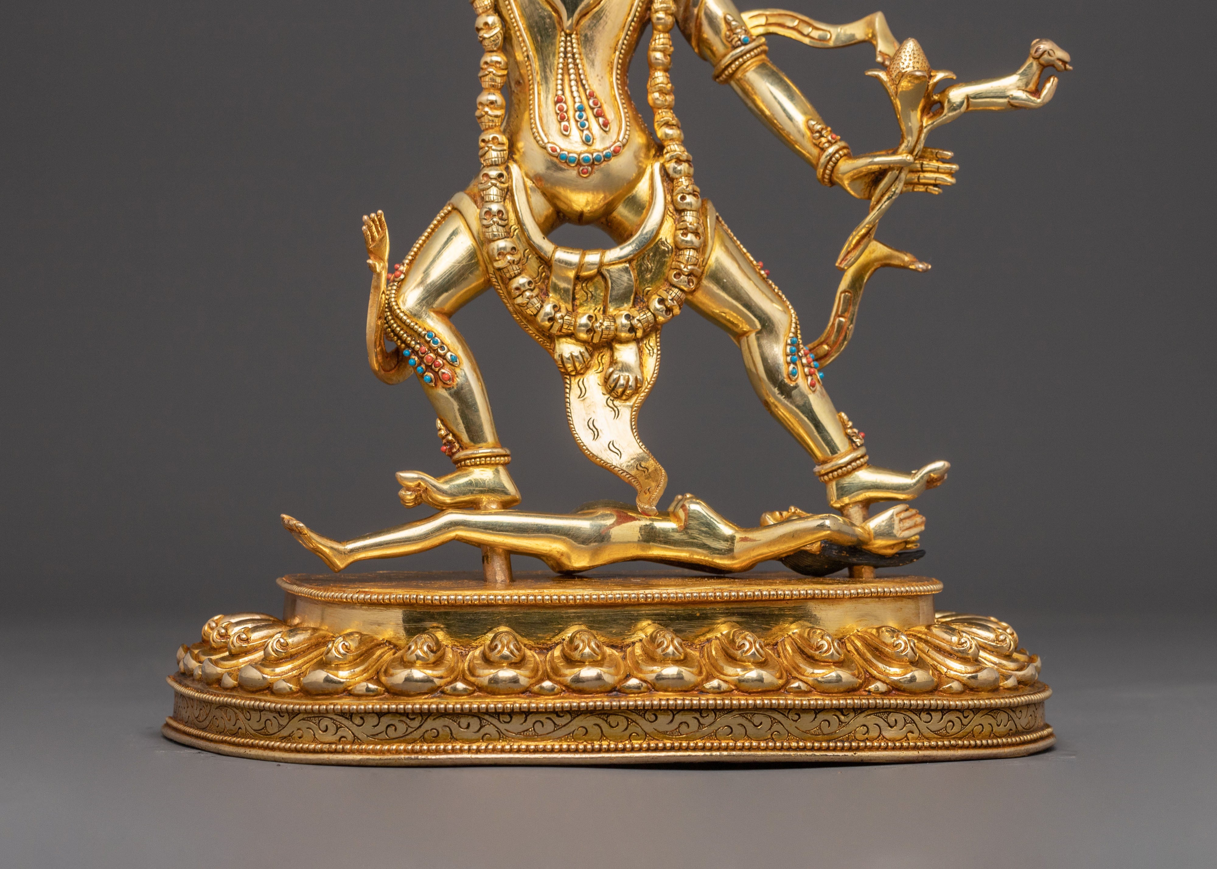 24K Gold Gilded Three Nyingma Protectors Statue – Masterpiece of Patan