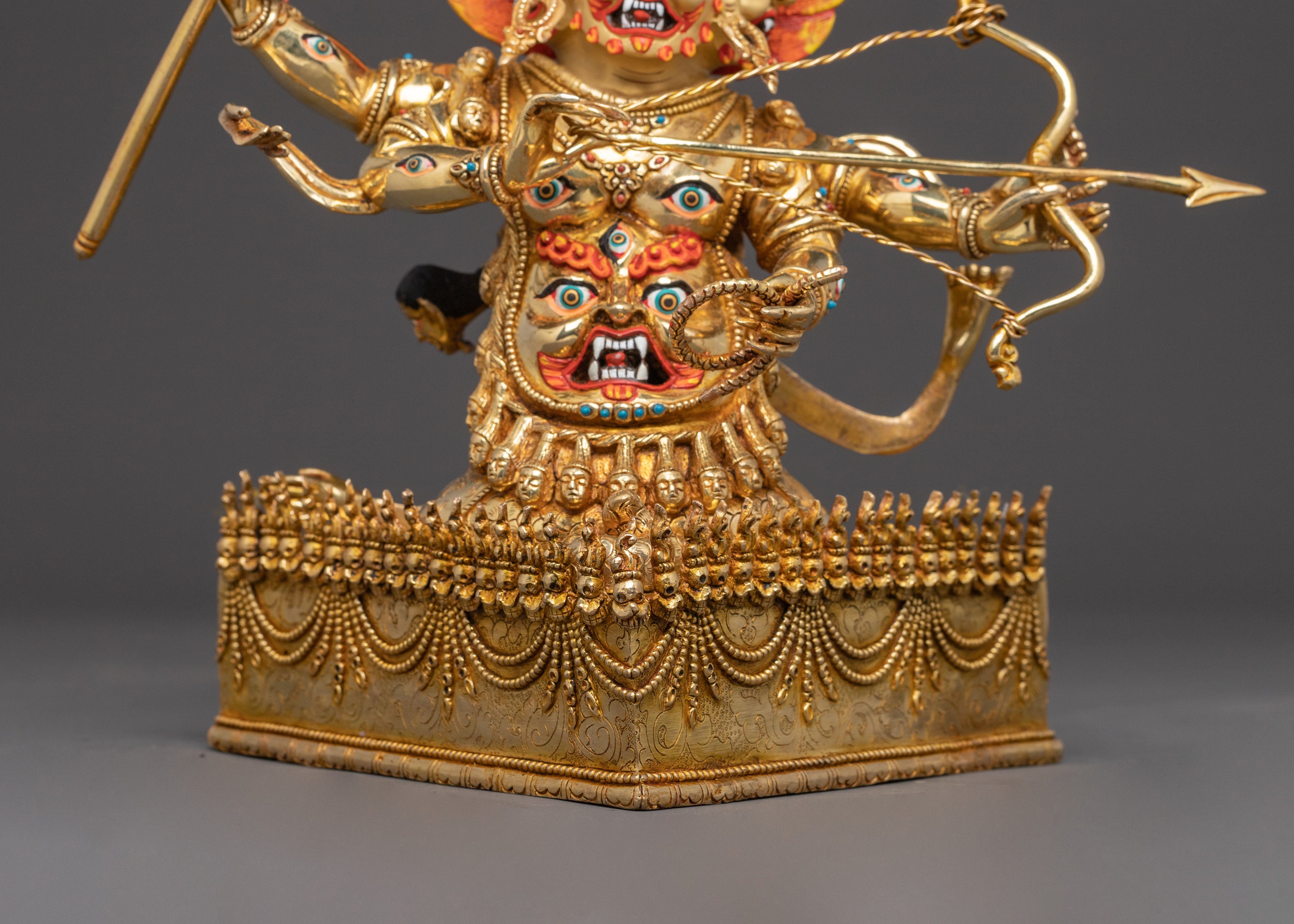 24K Gold Gilded Three Nyingma Protectors Statue – Masterpiece of Patan