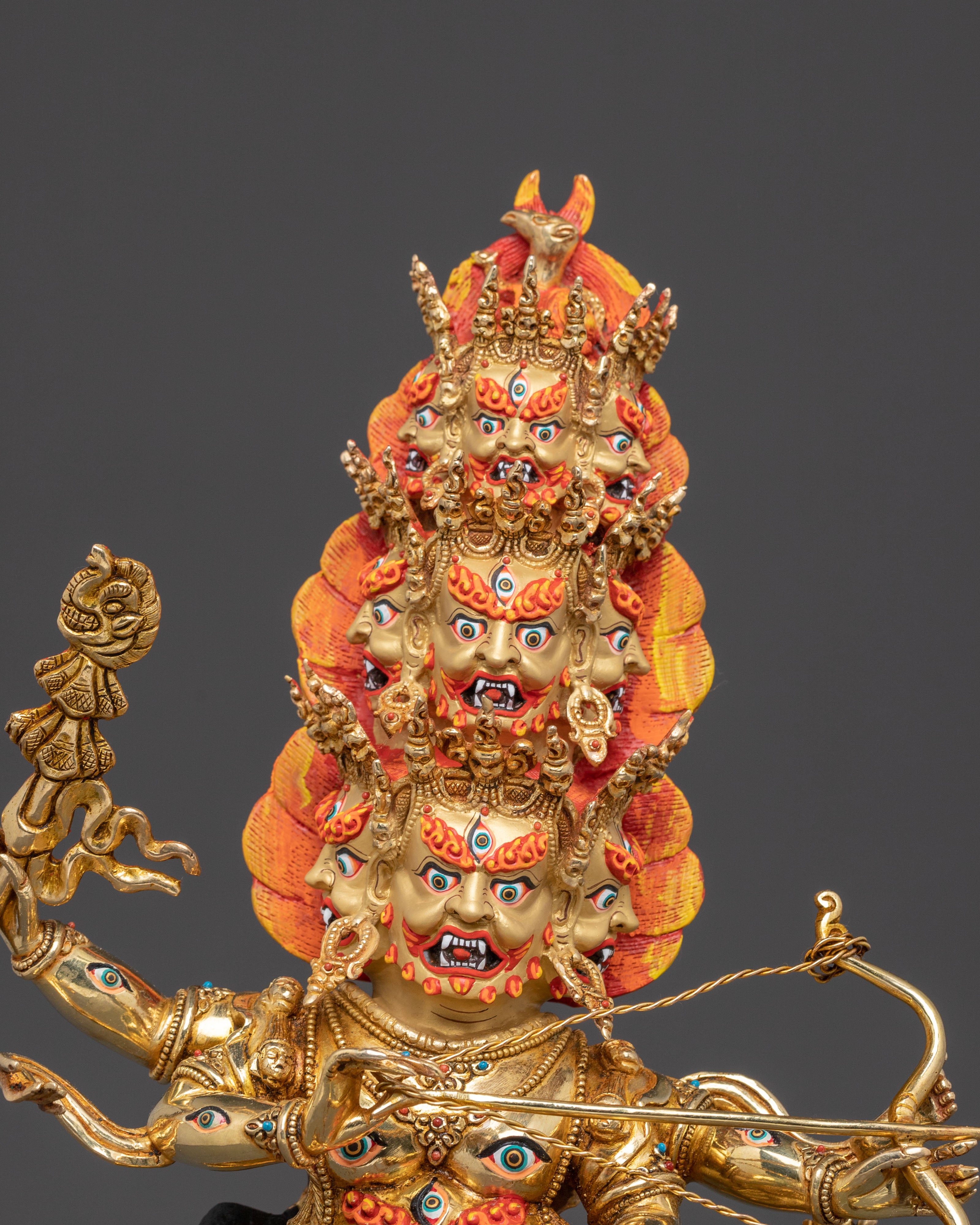 24K Gold Gilded Three Nyingma Protectors Statue – Masterpiece of Patan