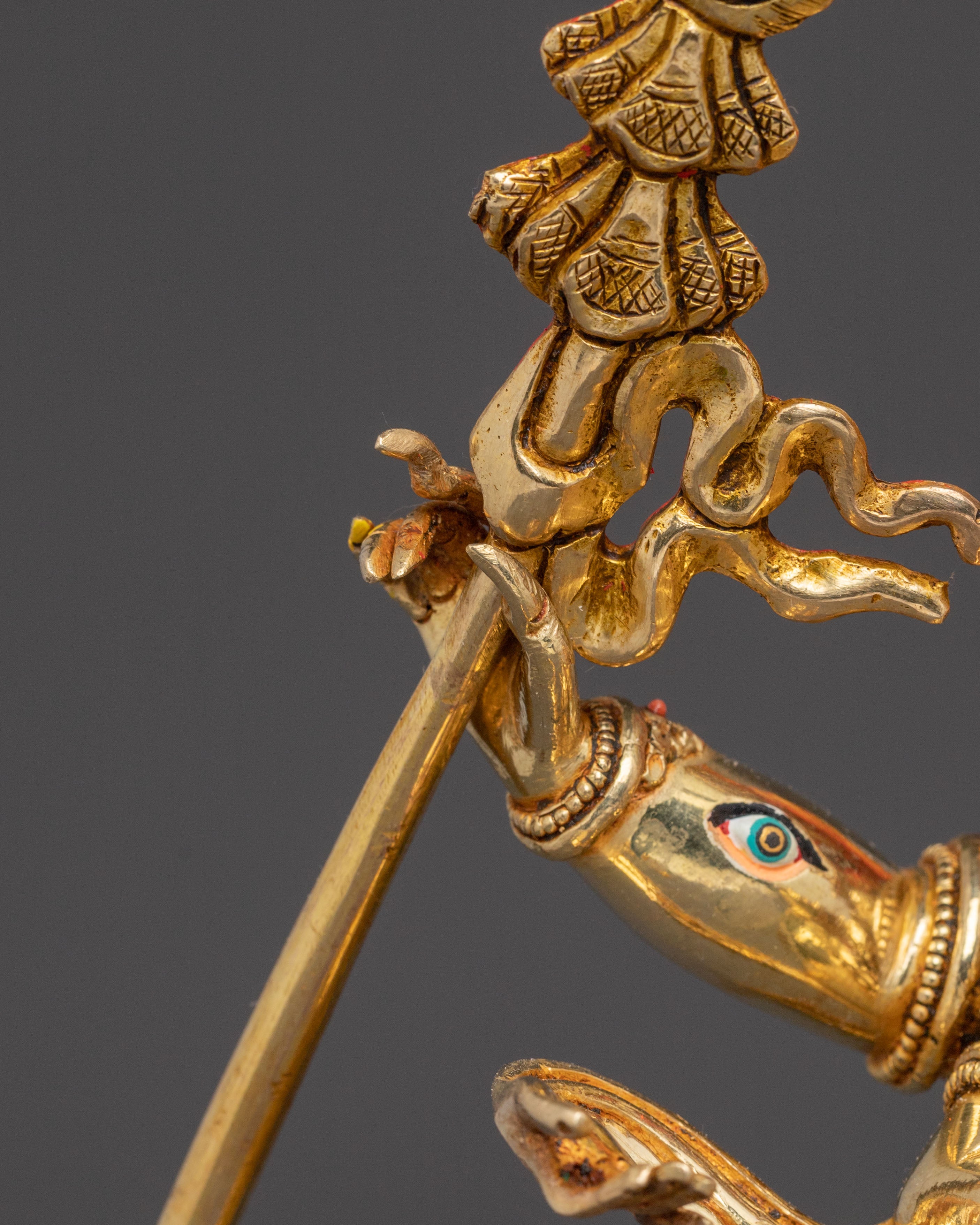 24K Gold Gilded Three Nyingma Protectors Statue – Masterpiece of Patan