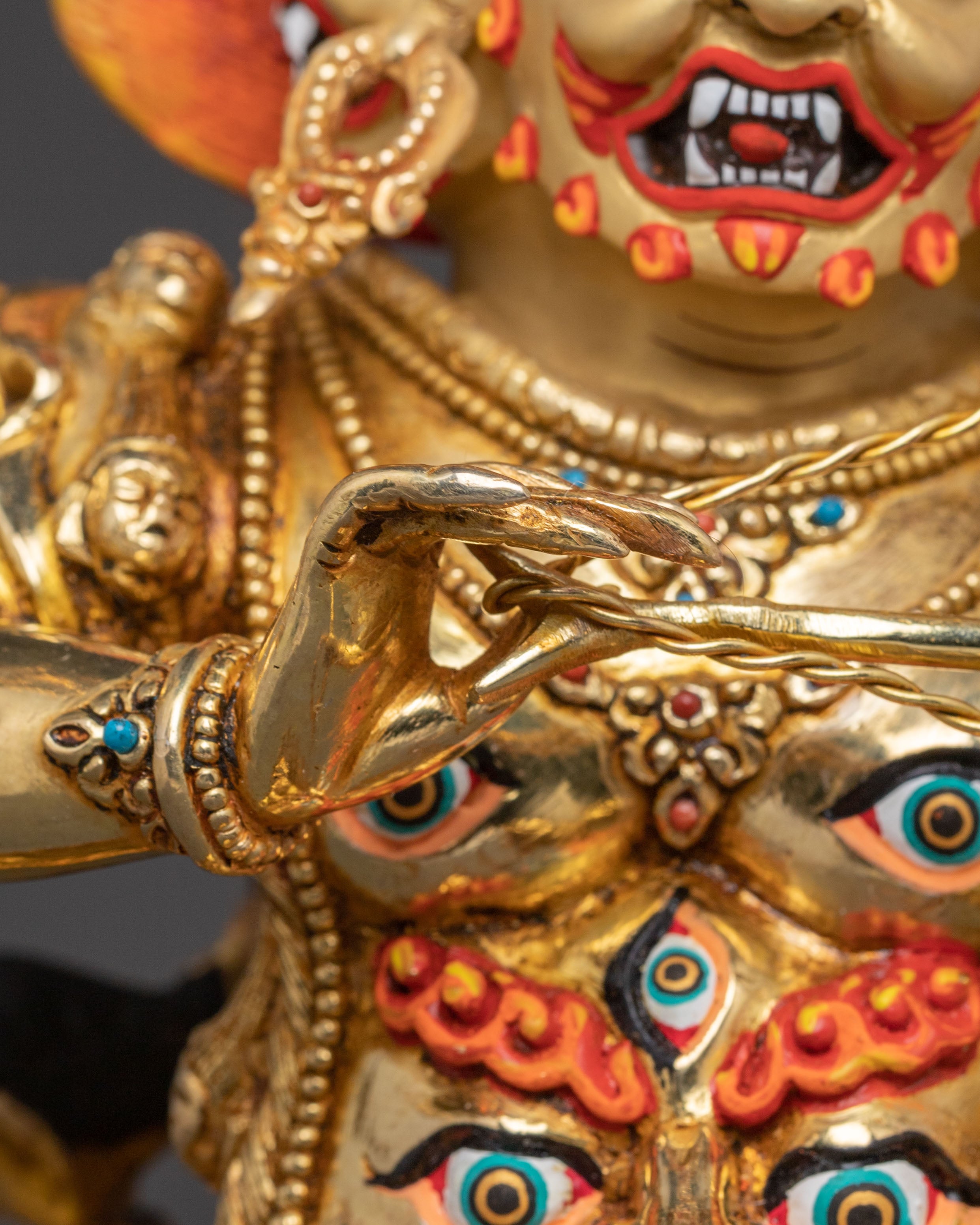 24K Gold Gilded Three Nyingma Protectors Statue – Masterpiece of Patan