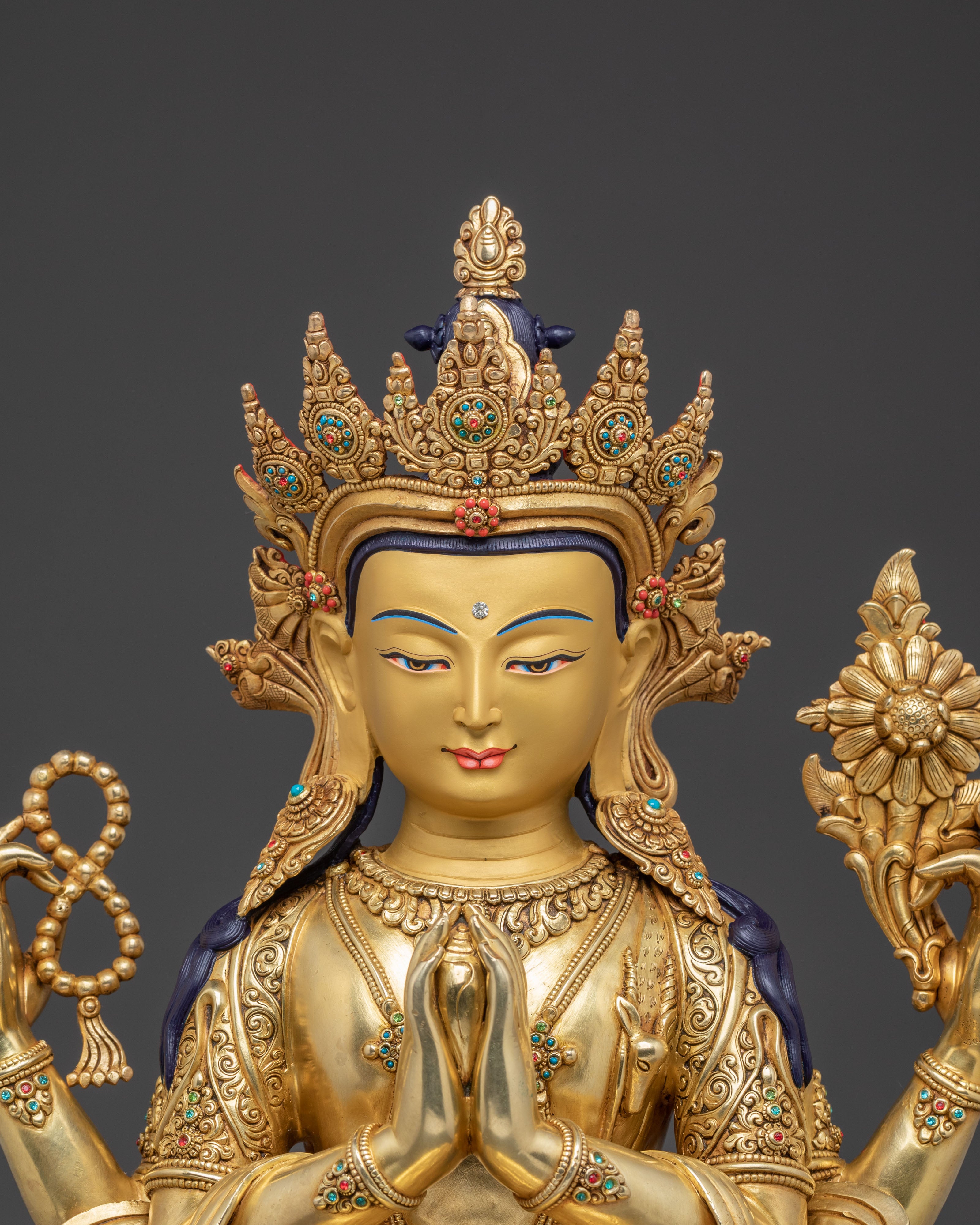 Handcrafted Divine Chenrezig Statue – 24K Gold Gilded Masterpiece