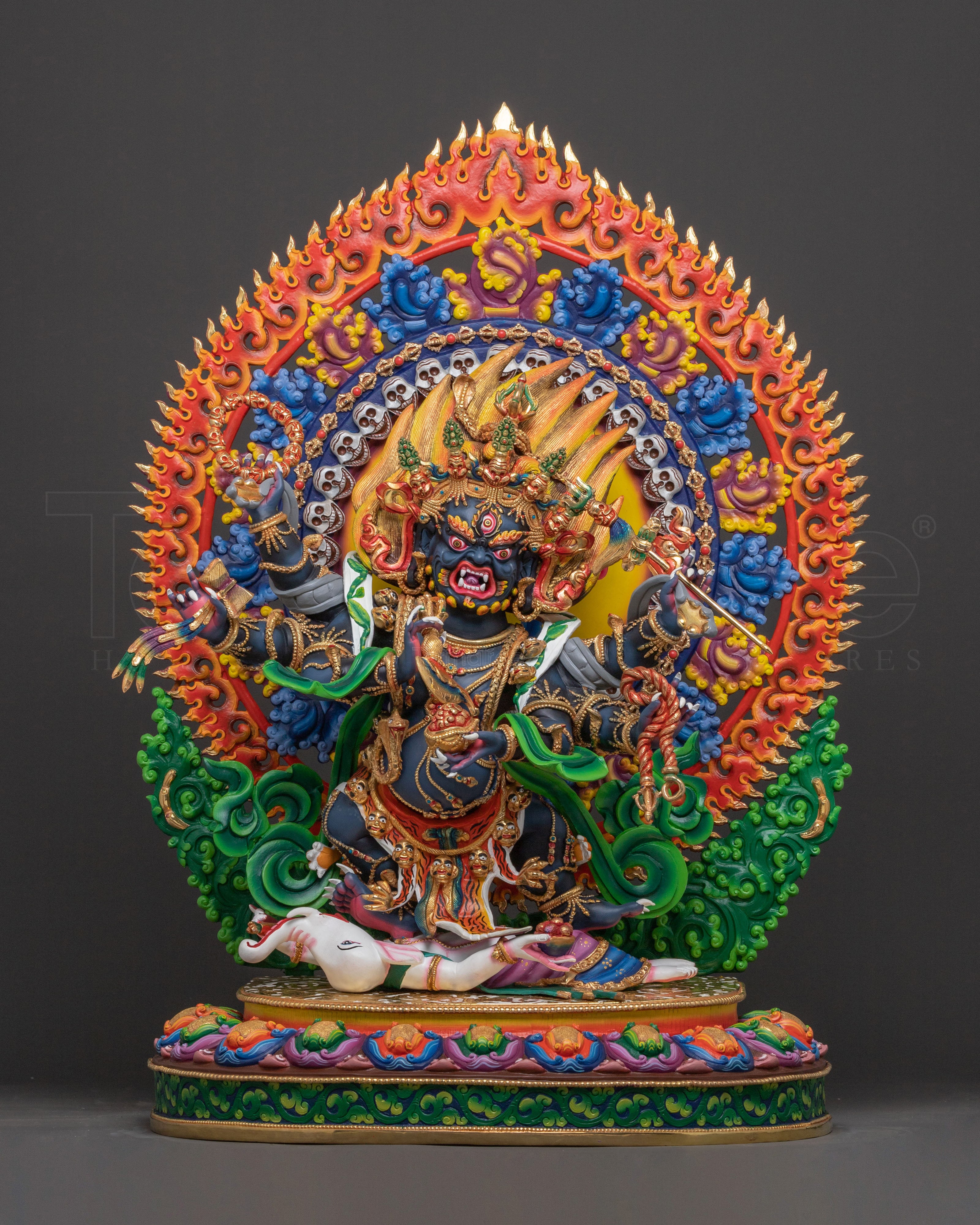 Handcrafted Six-Armed Mahakala Copper Statue – Majestic Protector