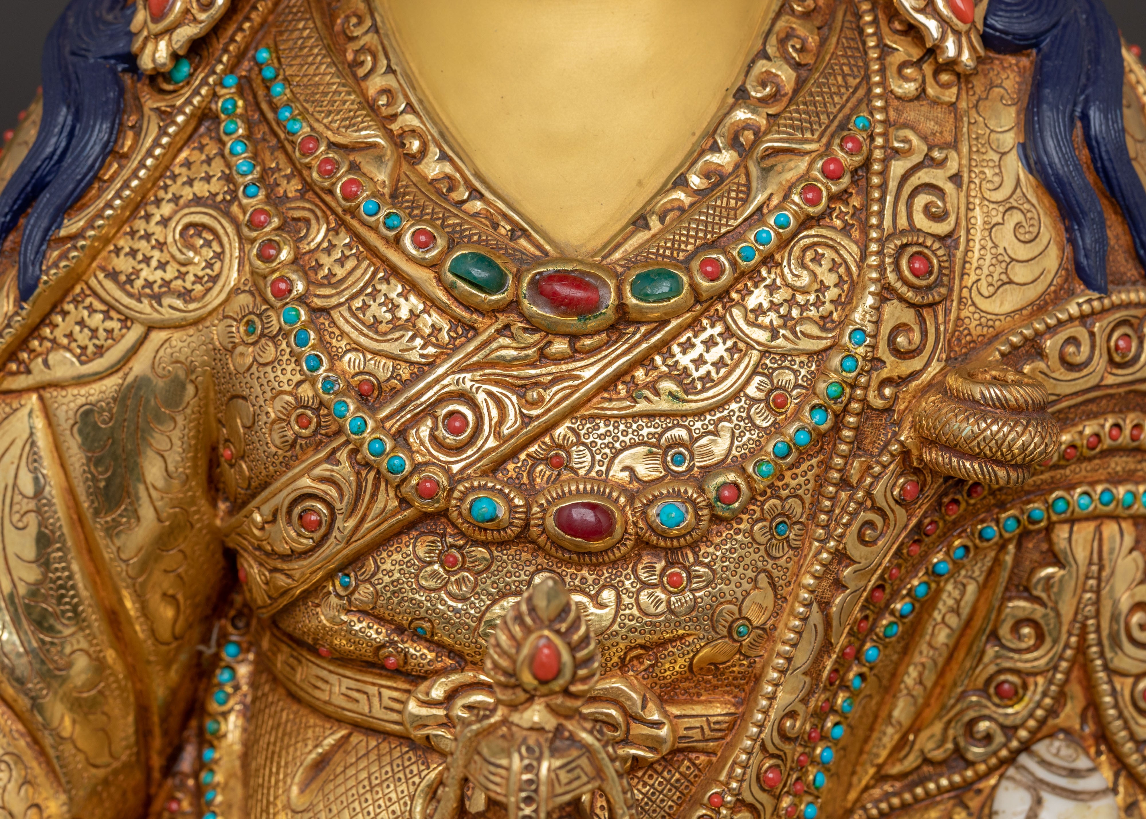 Exquisite 24K Gold Gilded Copper Guru Rinpoche Statue