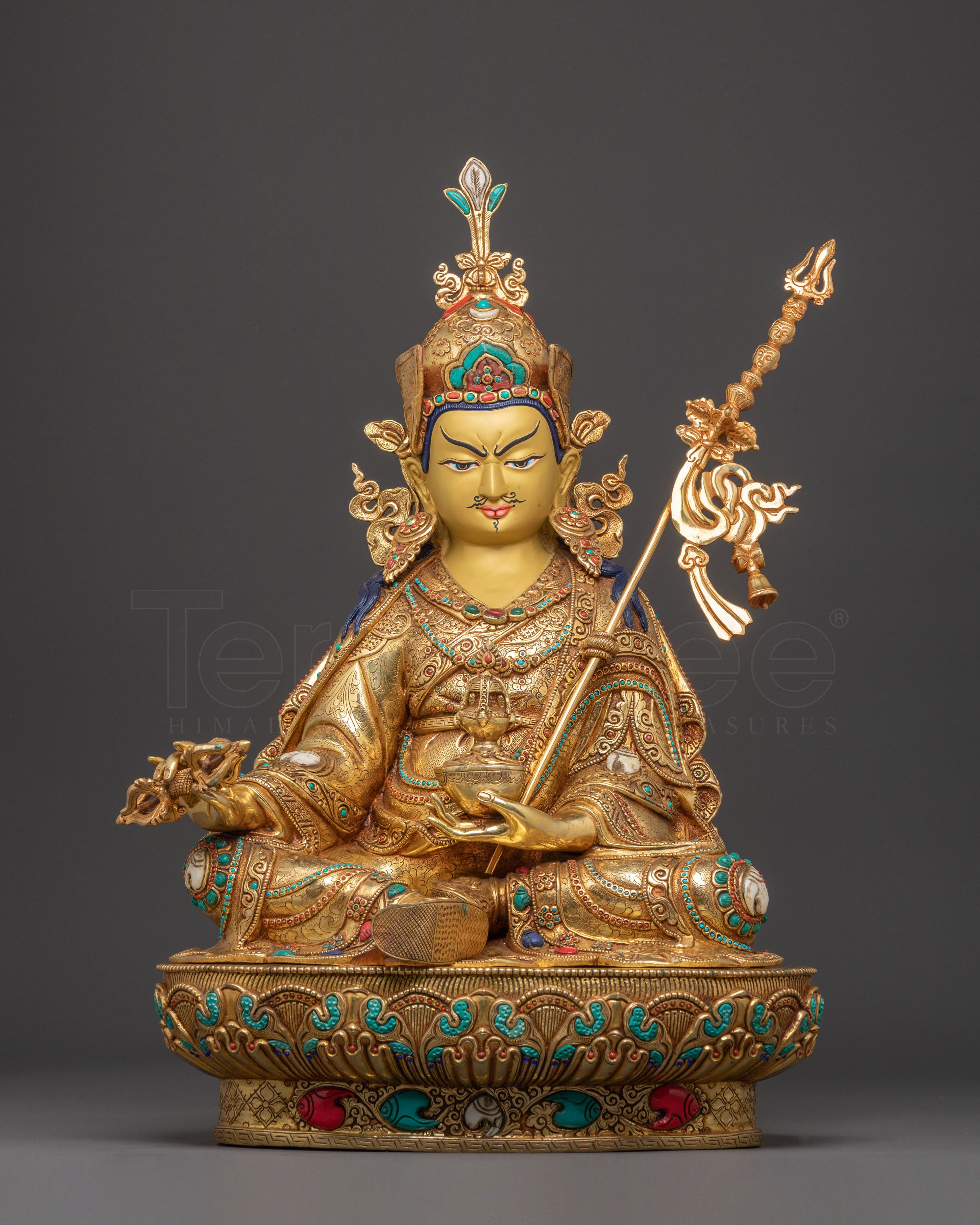 Exquisite 24K Gold Gilded Copper Guru Rinpoche Statue