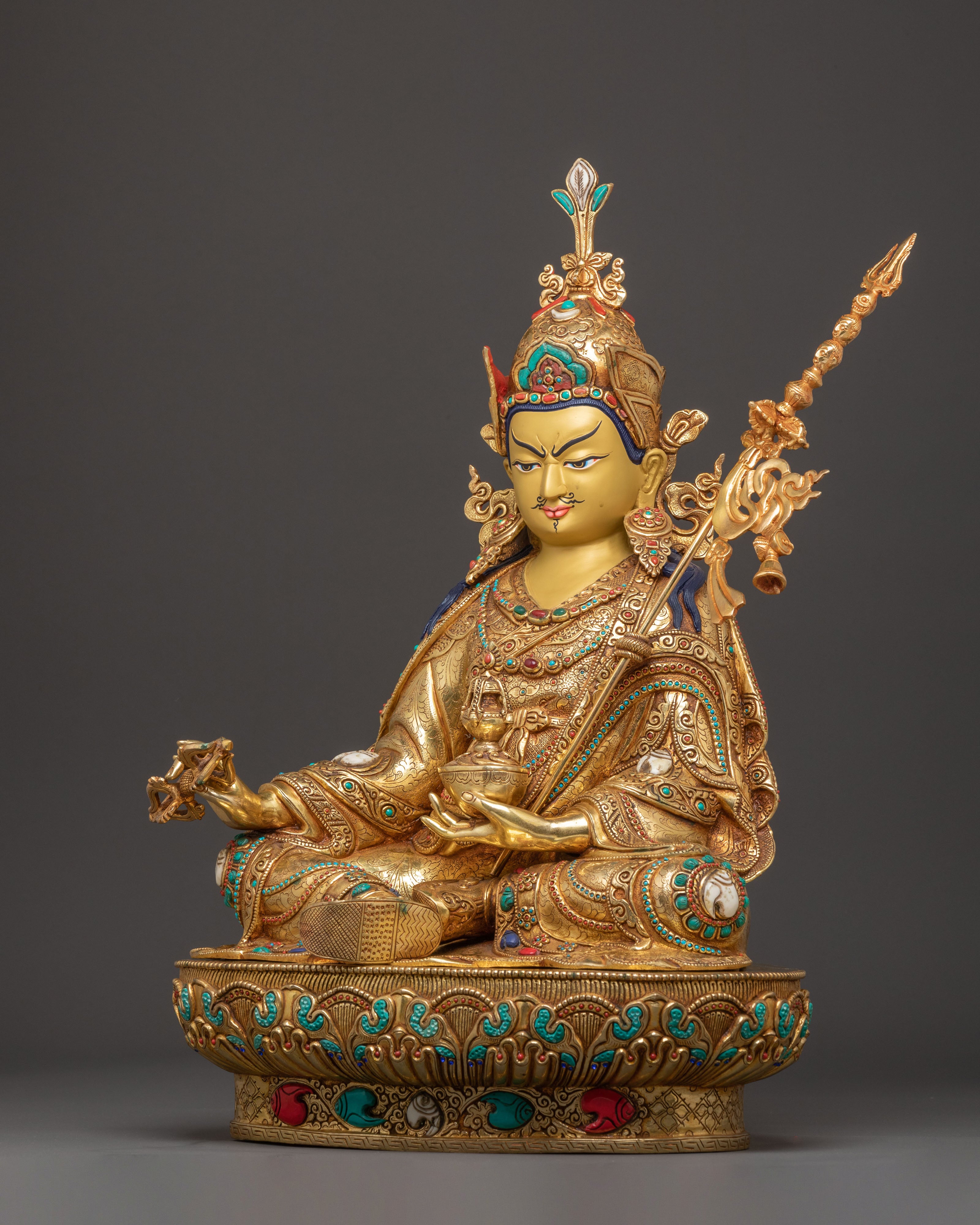 Exquisite 24K Gold Gilded Copper Guru Rinpoche Statue
